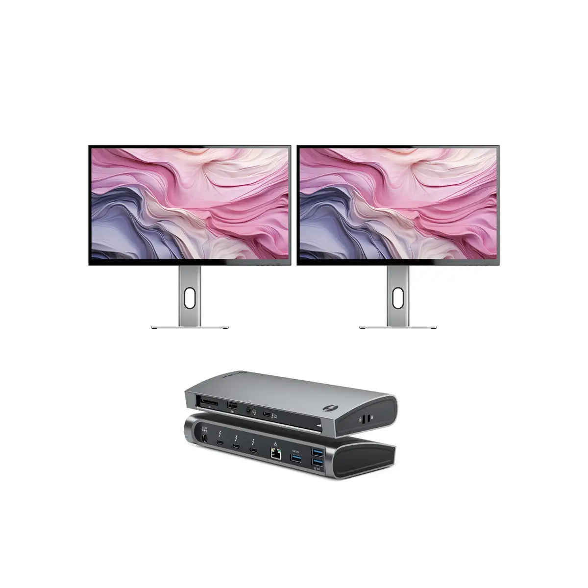 CLARITY 27 UHD 4K Monitor (2-Pack) with Thunderbolt 4 BLAZE Docking Station - Dual Screen Setup for Graphic Design, Video Editing & Productivity