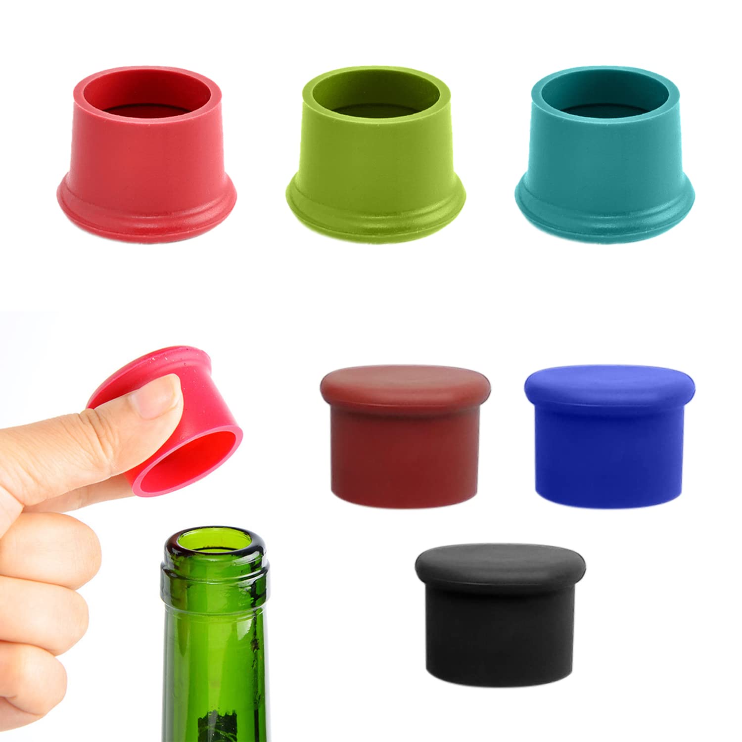 6-Pack Reusable Silicone Bottle Caps - Wine & Beer Sealer Covers in 6 Colors | Airtight Freshness for Champagne, Carbonated Drinks | Perfect for Parties, Picnics & Home Bars