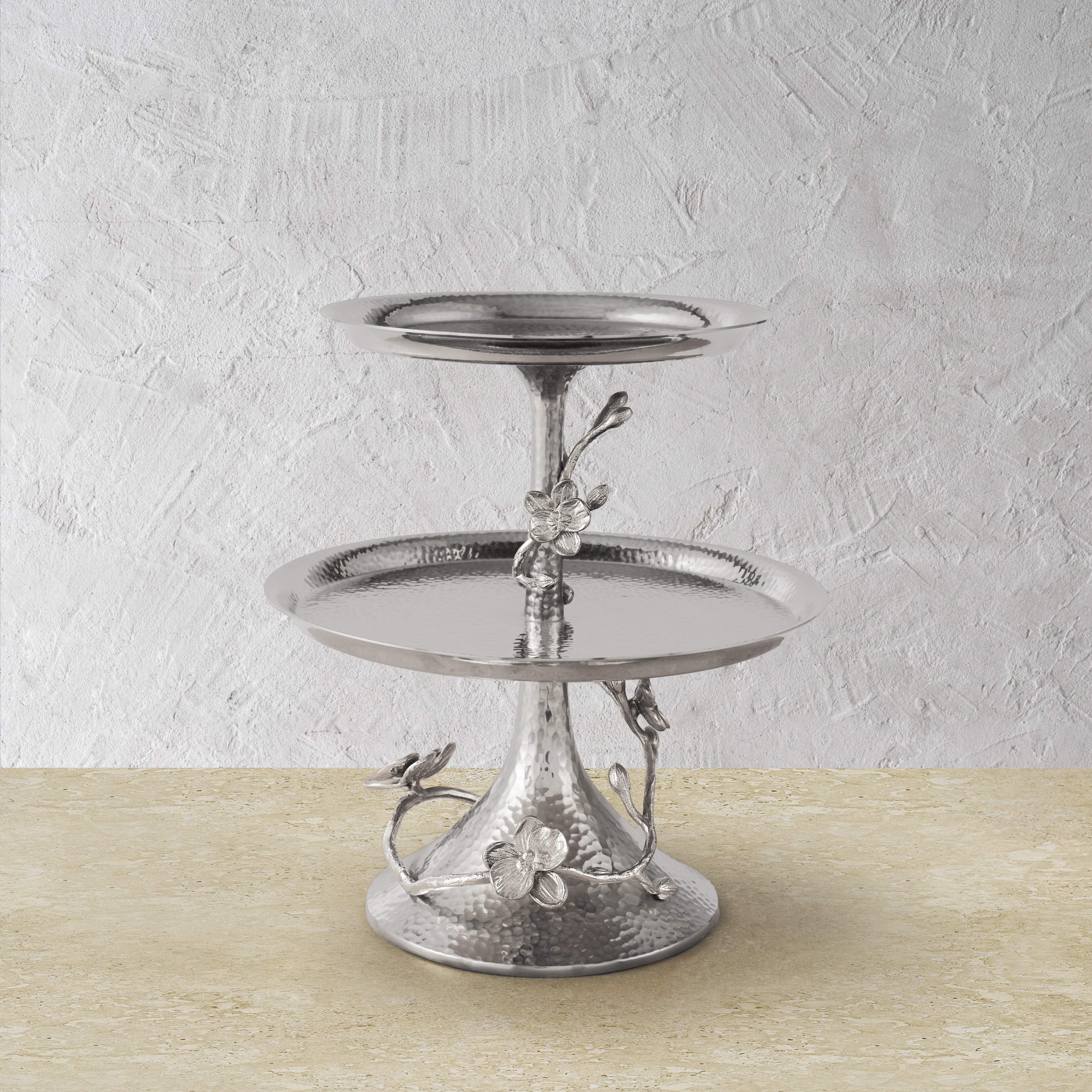 White Orchid 2 Tier Etagere Shelf - Modern Decorative Display Stand for Home Decor, Living Room, Bedroom & Office Organization