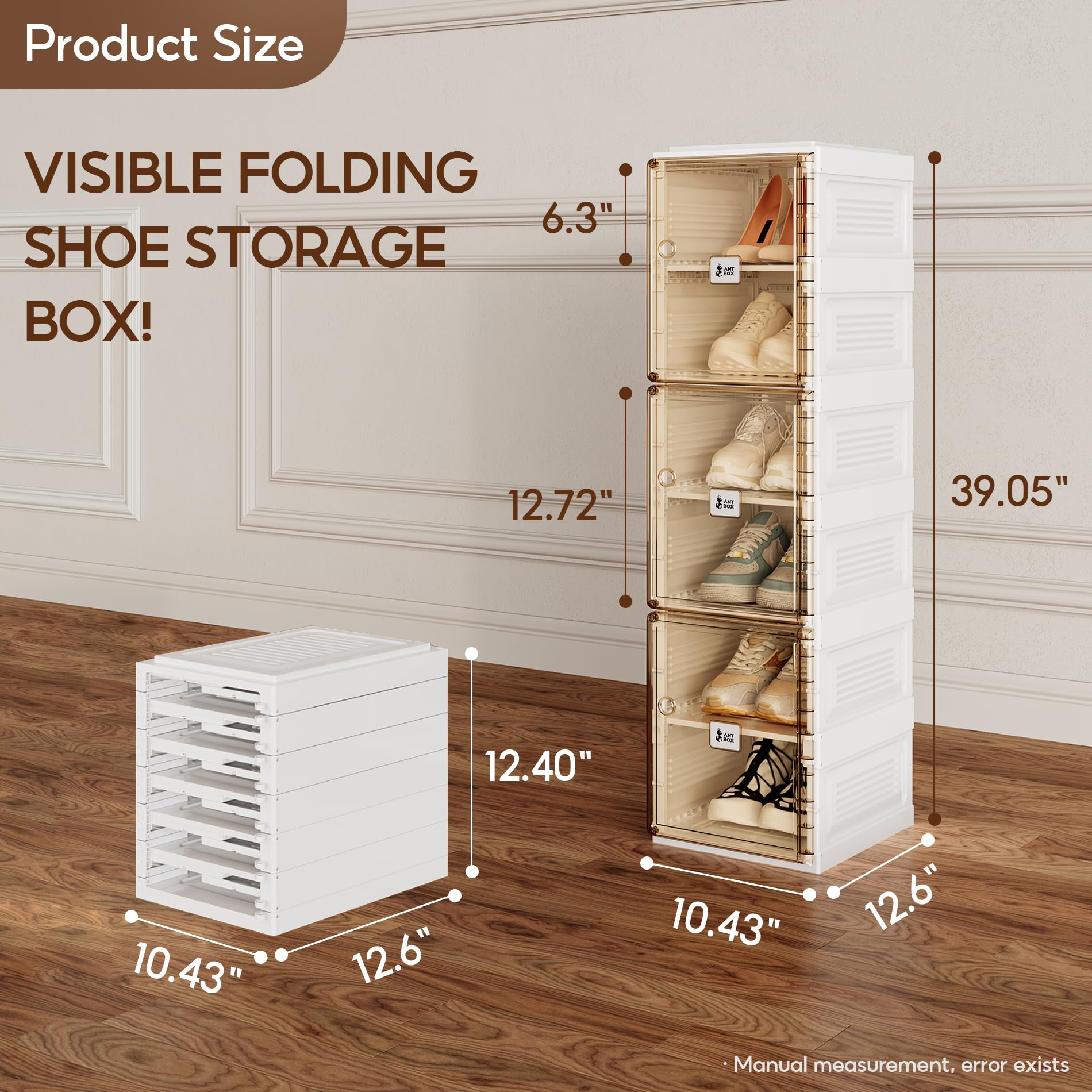 Portable Folding Shoe Organizer with Magnetic Clear Door - 6-Tier Sneaker Storage Cabinet for Closet, Sturdy & Easy Assembly (6 Grids per Layer) - Perfect for Bedroom, Entryway, and Dorm Organization
