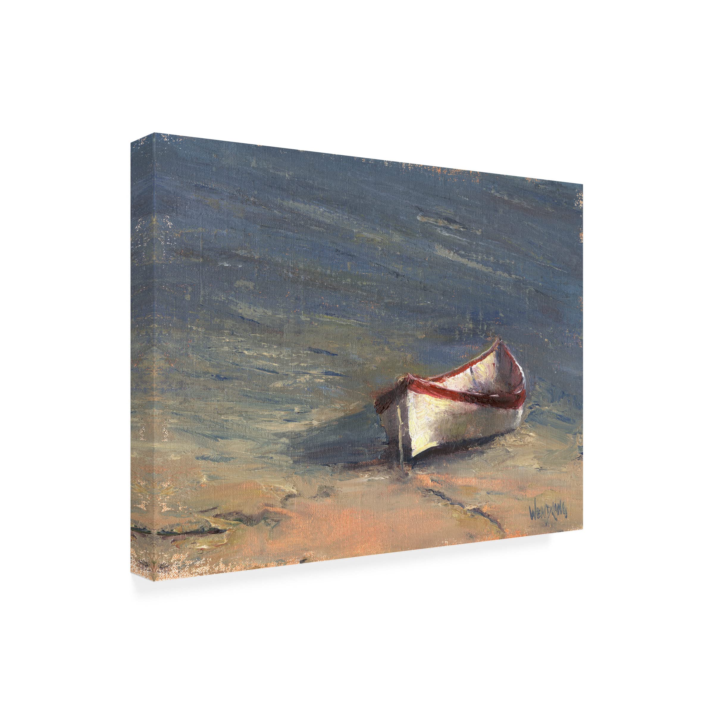 Trademark Fine Art 'Beached Boat I' Canvas Wall Art Print by Marilyn Wendling - Coastal Beach House Decor, Nautical Living Room Painting, Ocean Themed Bedroom Wall Art