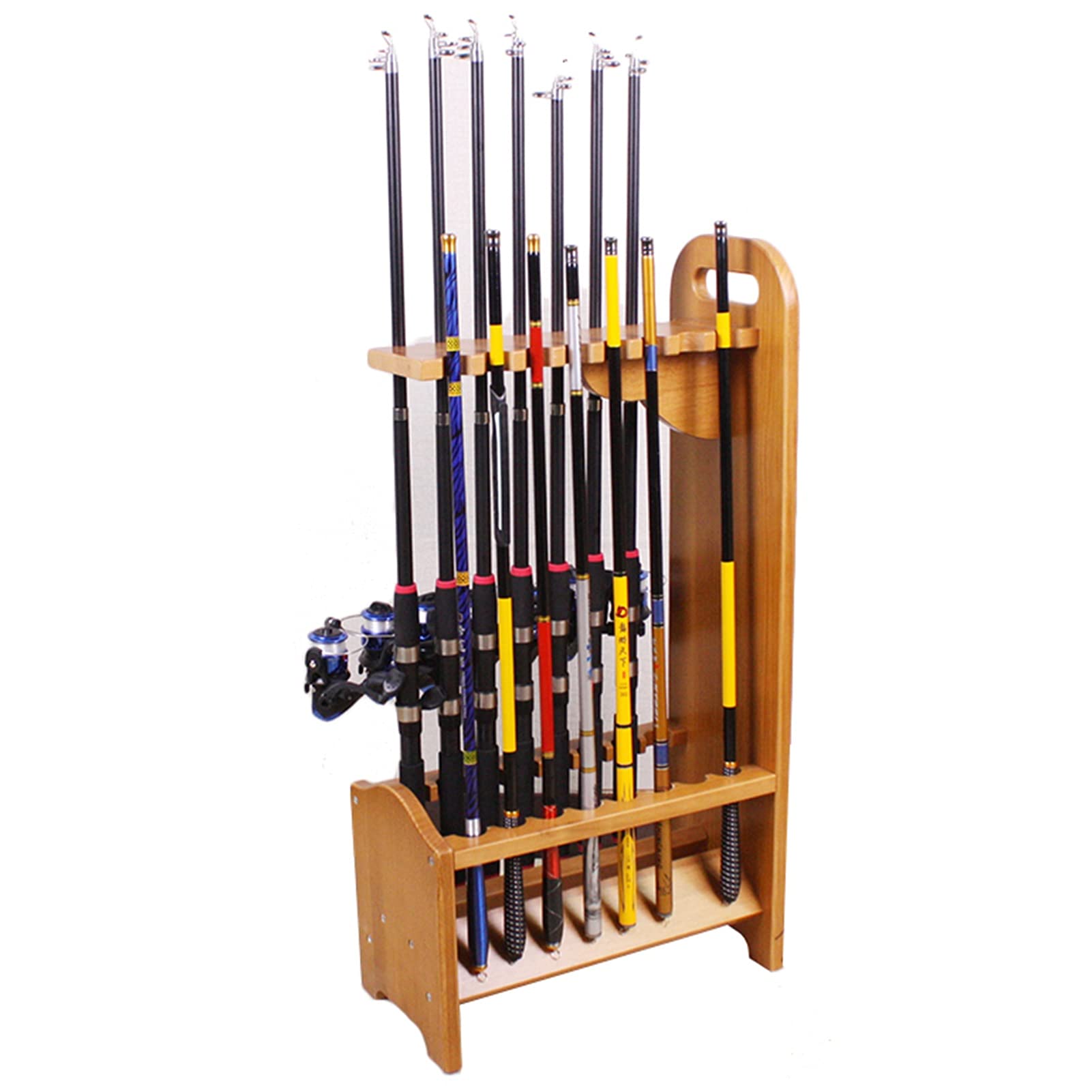 **Vertical Fishing Rod Holder Rack for Boat - Double Sided Wooden Storage for 16 Rods - Rustic Pole Organizer for Fishing Enthusiasts - Perfect for Boat, Garage, or Tackle Shop Organization**
