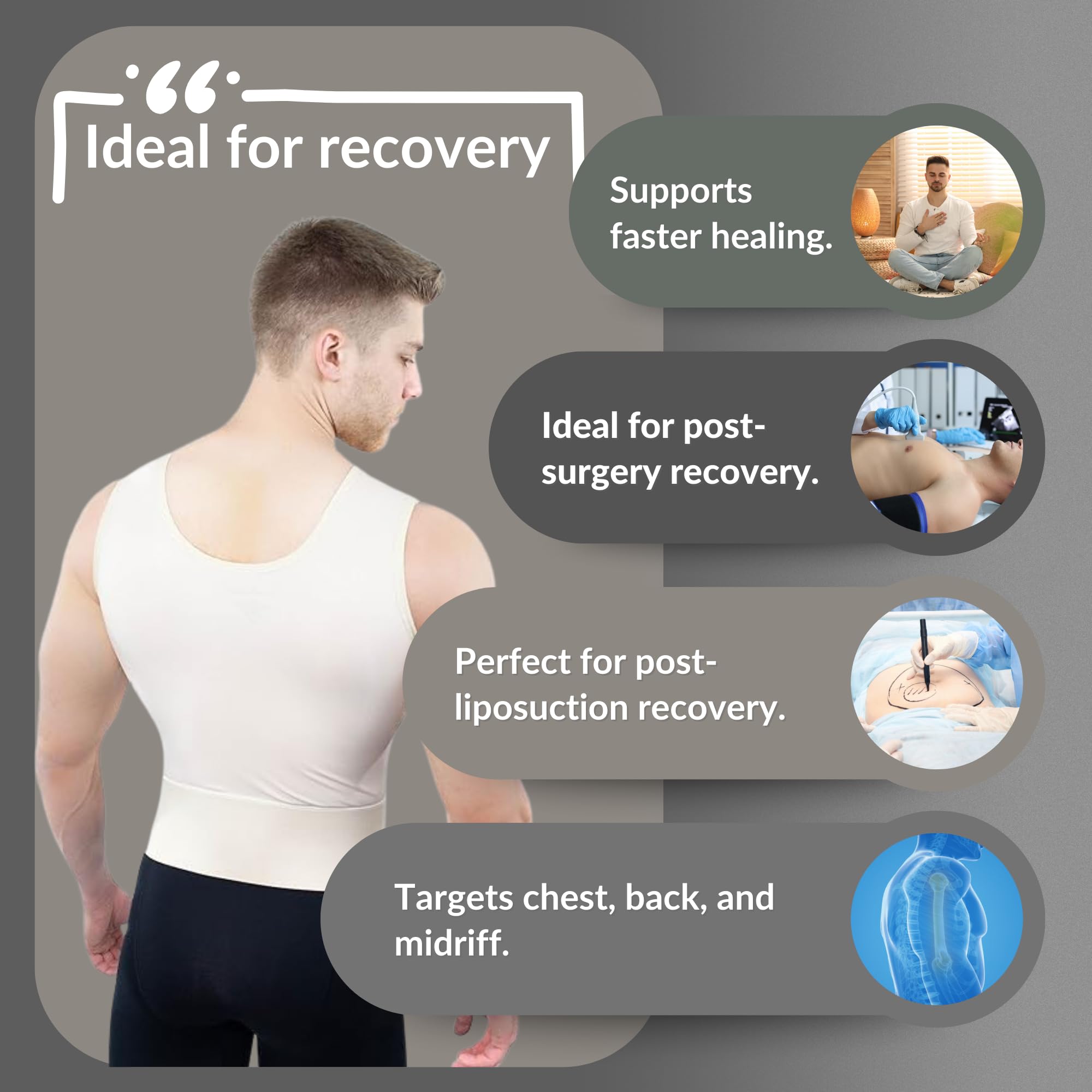 ContourMD Men's Compression Vest for Post-Surgery Recovery - Medical Grade Chest Support Garment After Liposuction & Breast Procedures | Ideal for Post-Op Healing, Swelling Reduction & Comfortable Recovery