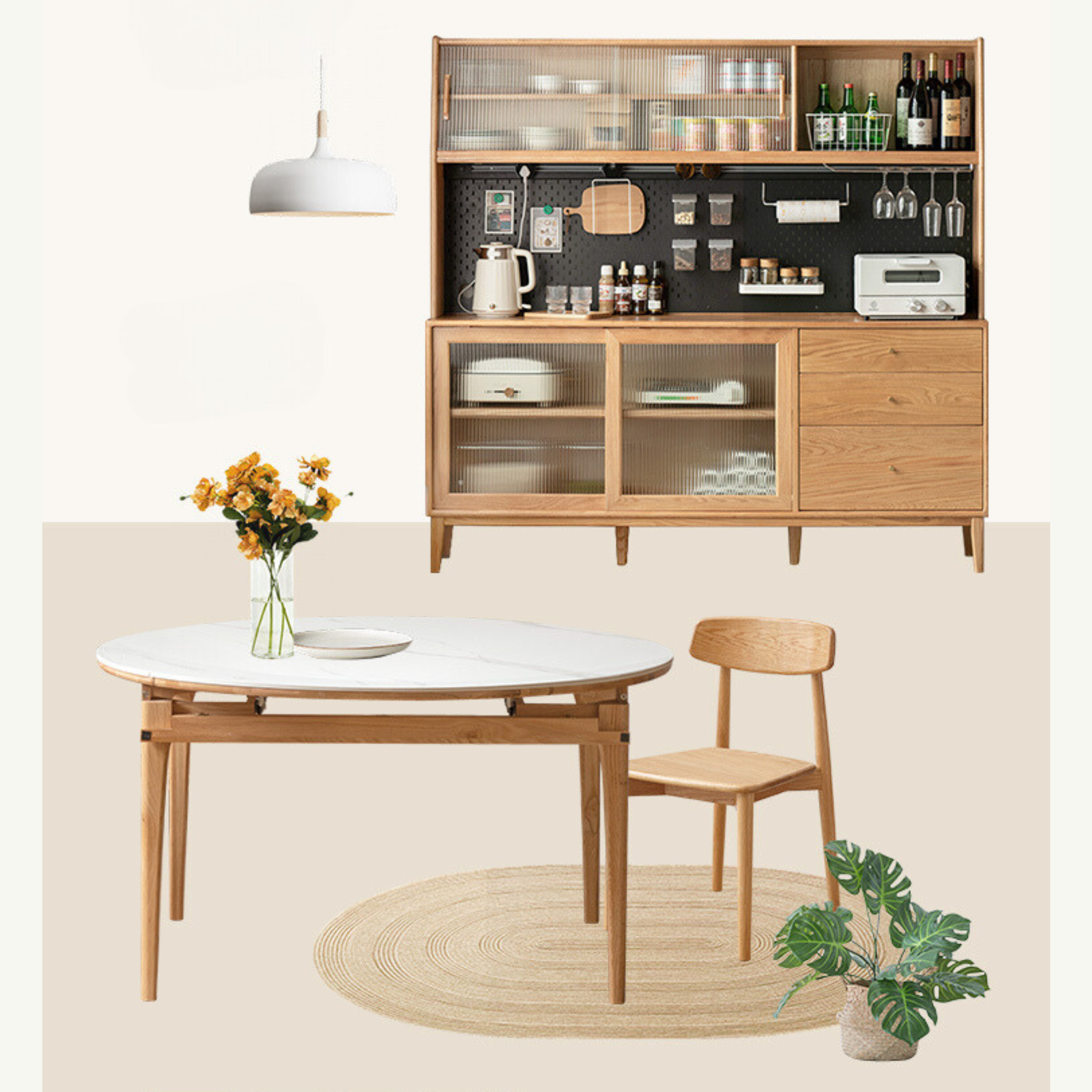 Premium Solid Wood Sideboard with Sliding Doors - Oak, Ash, Black Walnut & Cherry Options - Perfect for Dining Room Storage & Living Room Organization