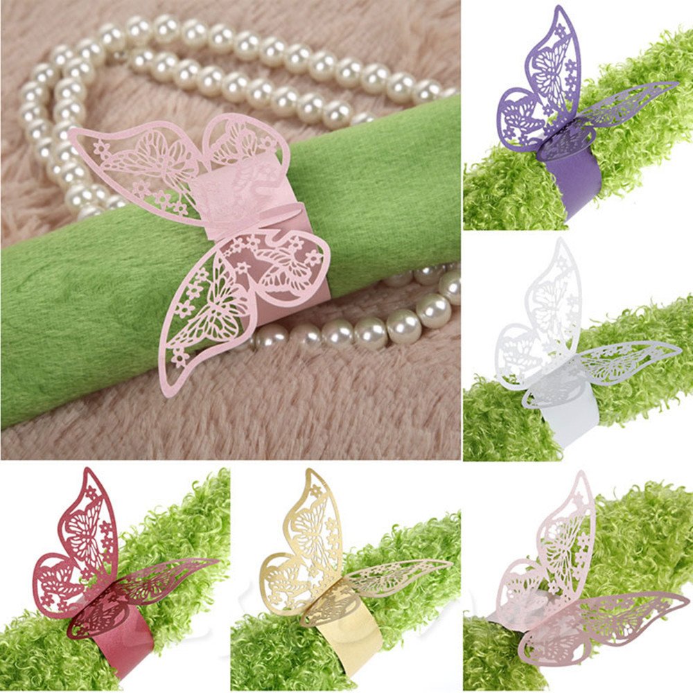 King&Pig 50pcs White Laser Cut Butterfly Napkin Rings - Elegant Table Decor for Wedding, Birthday, Anniversary & Dinner Parties - Perfect for Holiday Gatherings & Special Occasions