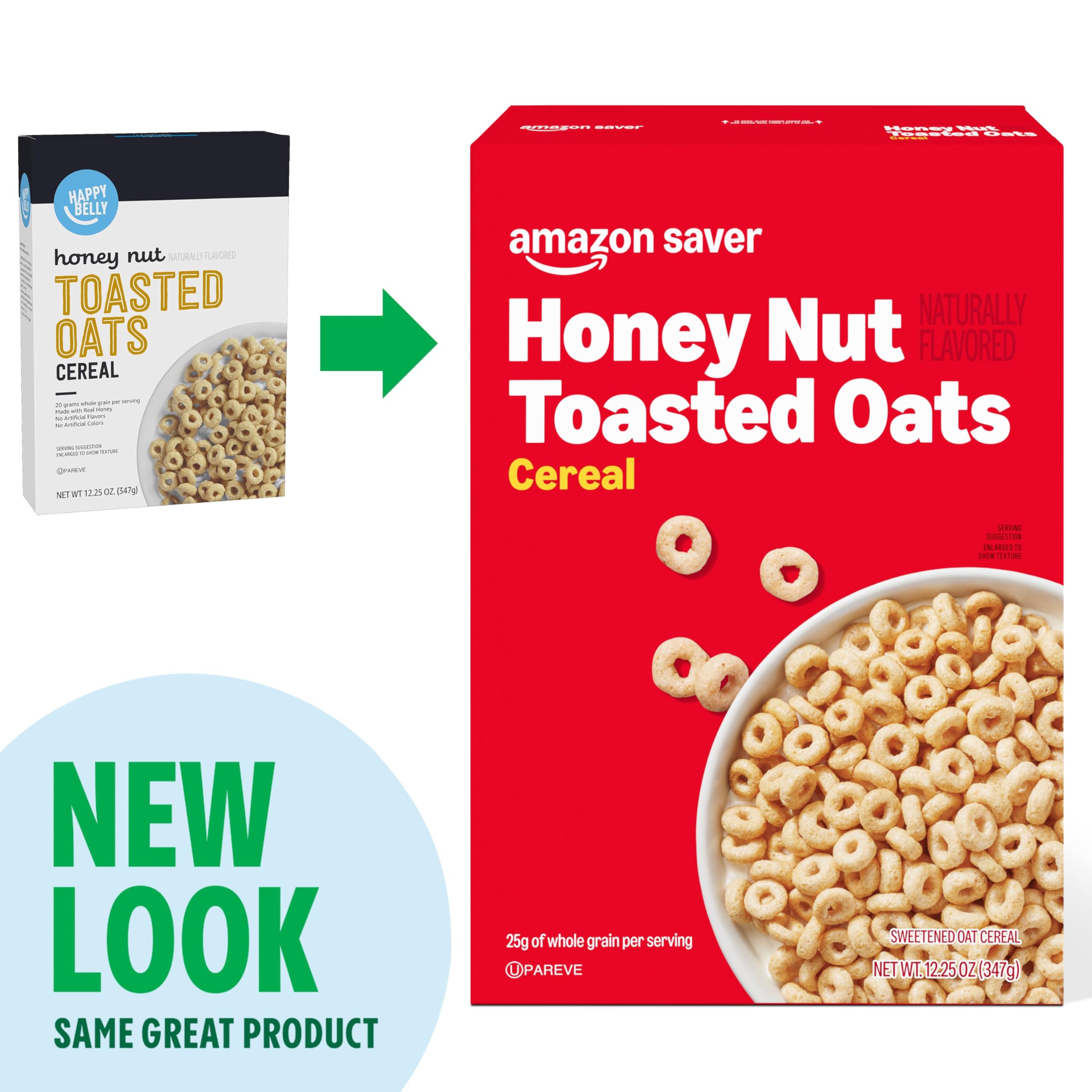 Honey Nut Toasted Oats Cereal - 12.25 Oz | Crunchy Breakfast Cereal with Natural Honey & Nut Flavors | Amazon Saver (Packaging May Vary) | Perfect for Family Breakfast, Office Snacks & Healthy On-the-Go Meals