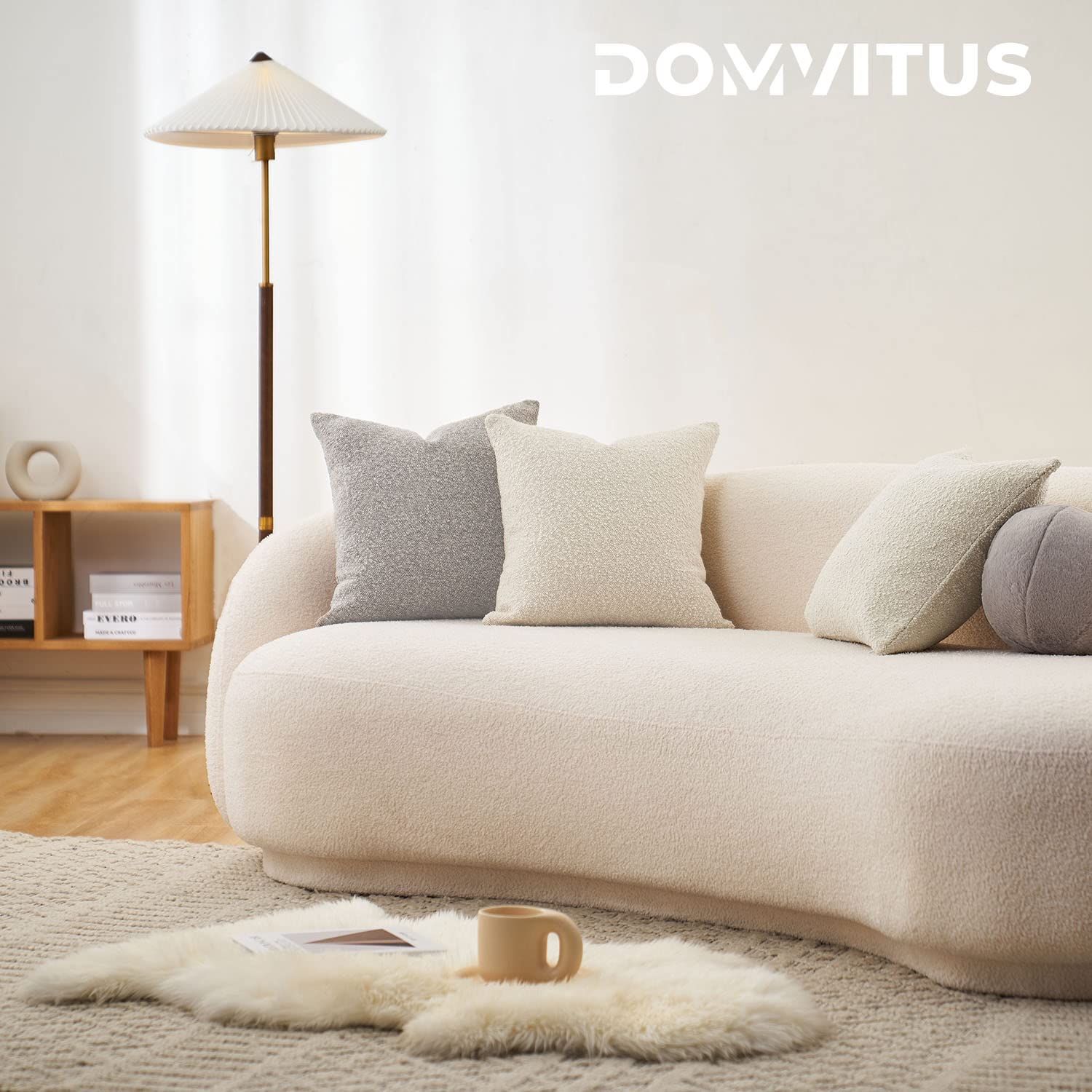 DOMVITUS 20x20 Inch Luxury Boucle Throw Pillow Covers - Soft Decorative Cushion Case for Sofa, Bed, Living Room & Couch - Accent Pillow Cover for Home Decor - 1PC Sand Grey - Perfect for Cozy Living Spaces and Modern Interior Design