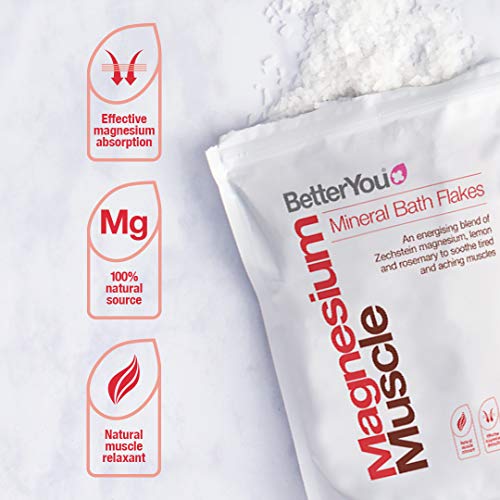 BetterYou Magnesium Flakes for Muscle Relaxation & Recovery - 1kg (35.2 oz) - Epsom Salt Alternative for Bath Soak, Foot Soak & Stress Relief