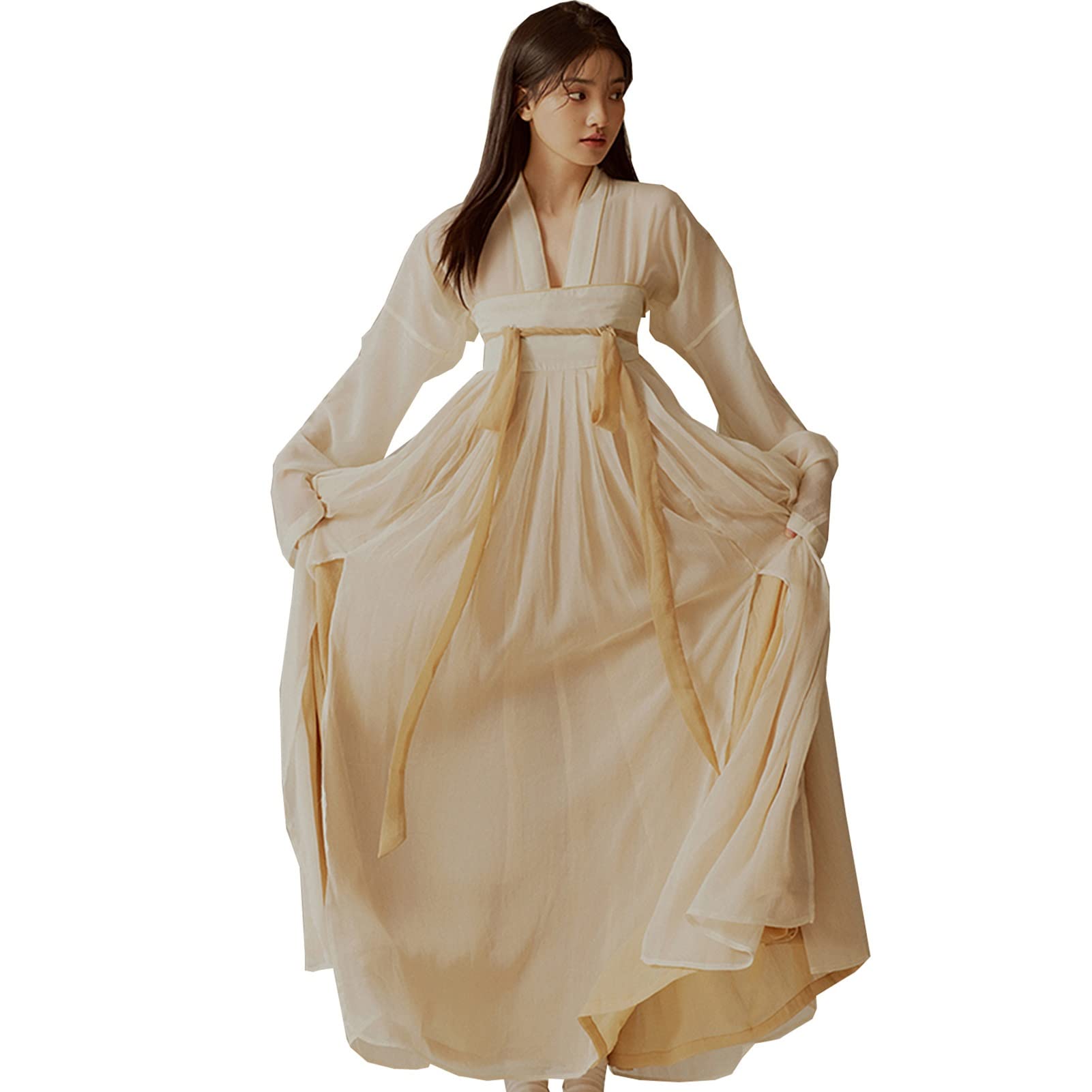 Elegant Traditional Chinese Hanfu Dress for Women - Ancient Style Costume for Stage Performance & Cosplay, Beige X-Small | Perfect for Cultural Events, Themed Parties & Historical Reenactments