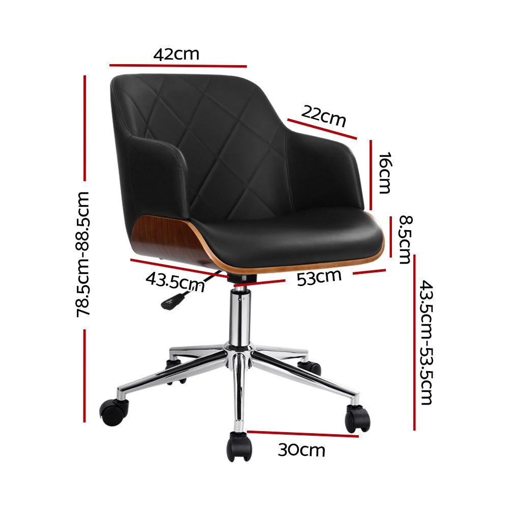 Ergonomic Wooden Office Chair with Fabric Seat - Black - Comfortable & Durable for Home Office, Study, or Workspace