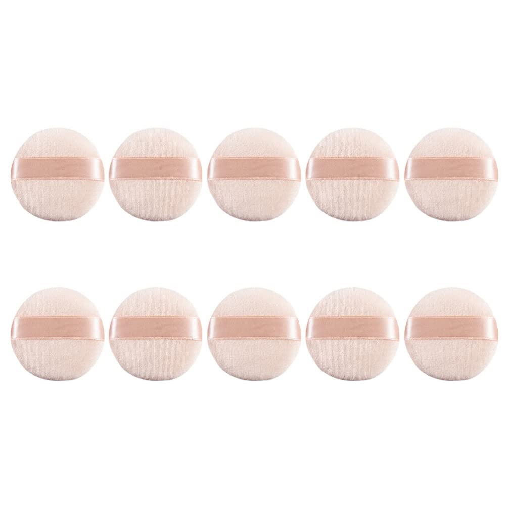 FOMIYES 10pcs Makeup Powder Puffs with Strap - Soft Cotton Round Cosmetic Puffs for Loose Powder & Foundation - Ideal for Professional Makeup Artists & Home Dresser Use