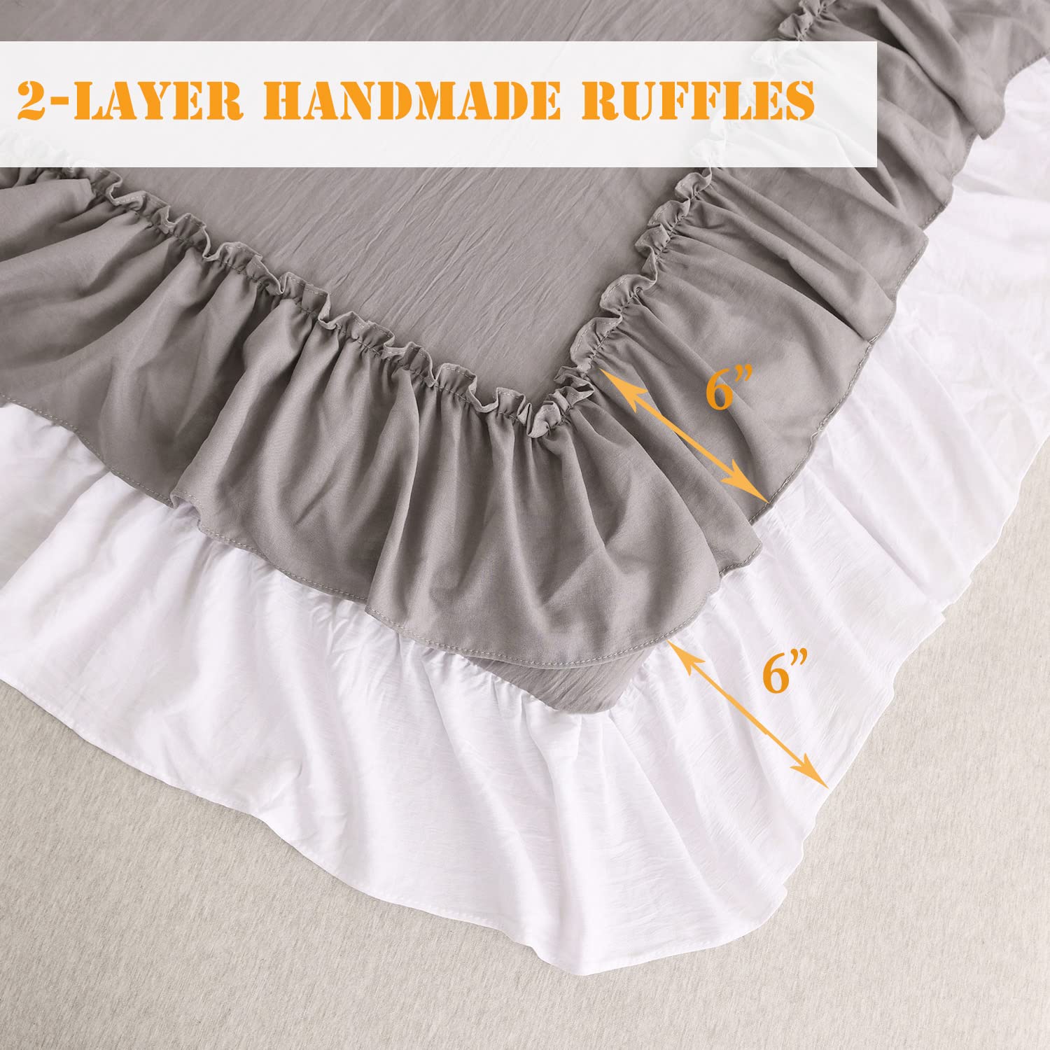 Masaca Ruffle Queen Comforter Set - Grey White Shabby Chic Boho Farmhouse Bedding with 1 Comforter & 2 Pillowcases for Cozy Bedroom Decor | Perfect for Guest Rooms, Master Bedrooms & Airbnb Stays