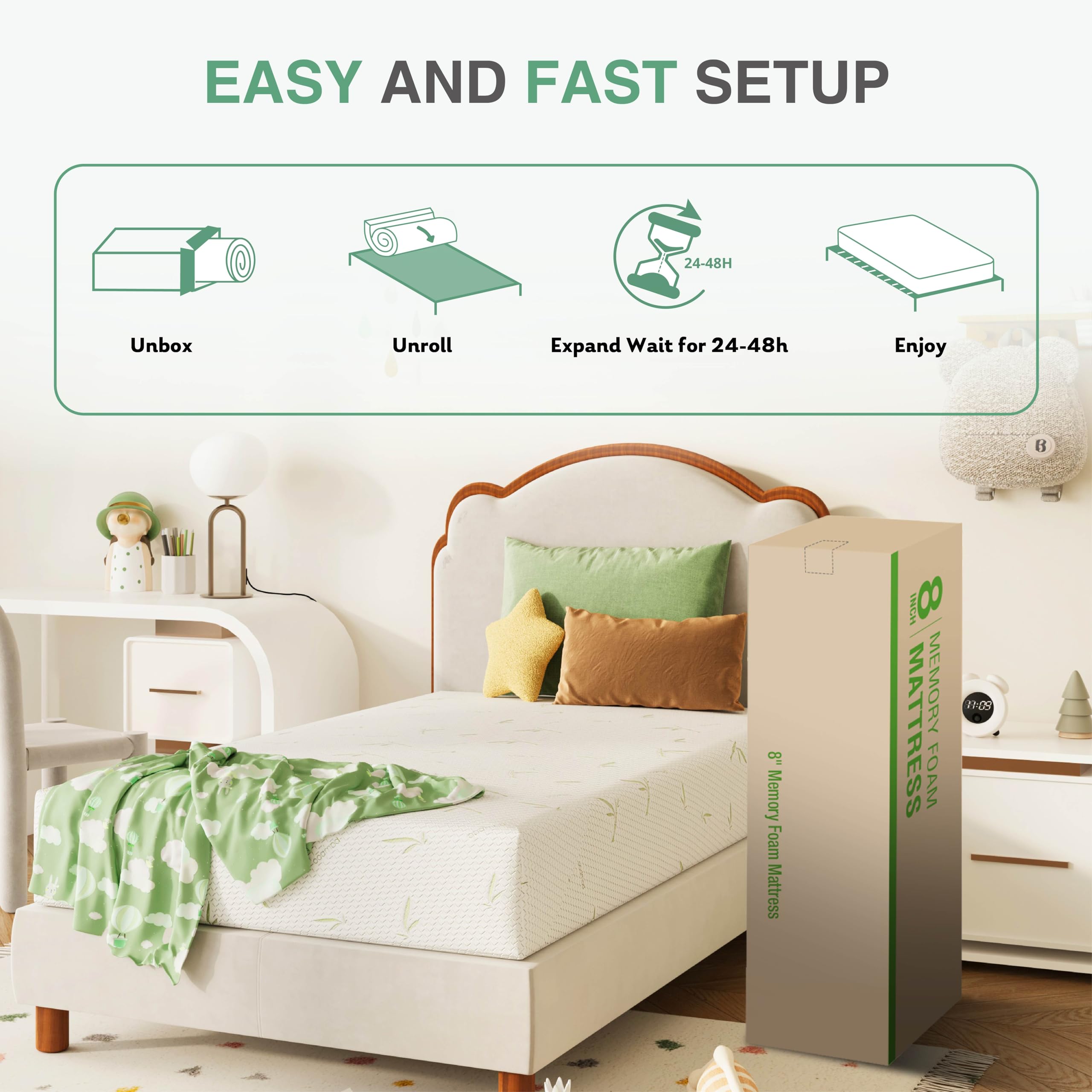 6 Inch Twin Mattress for Kids & Bunk Beds - Cooling Memory Foam with Green Tea Gel, Medium Firm, Fiberglass Free, Certipur-US Certified - Made in USA with US Foam & Global Materials (38x75x6