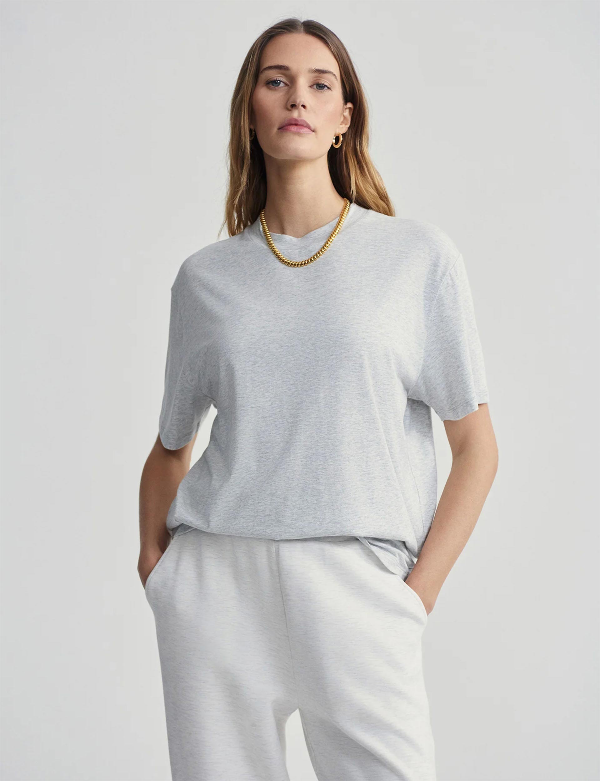 Leighton Boyfriend T-Shirt for Women - Light Grey Marl | Soft & Comfortable Casual Tee for Everyday Wear