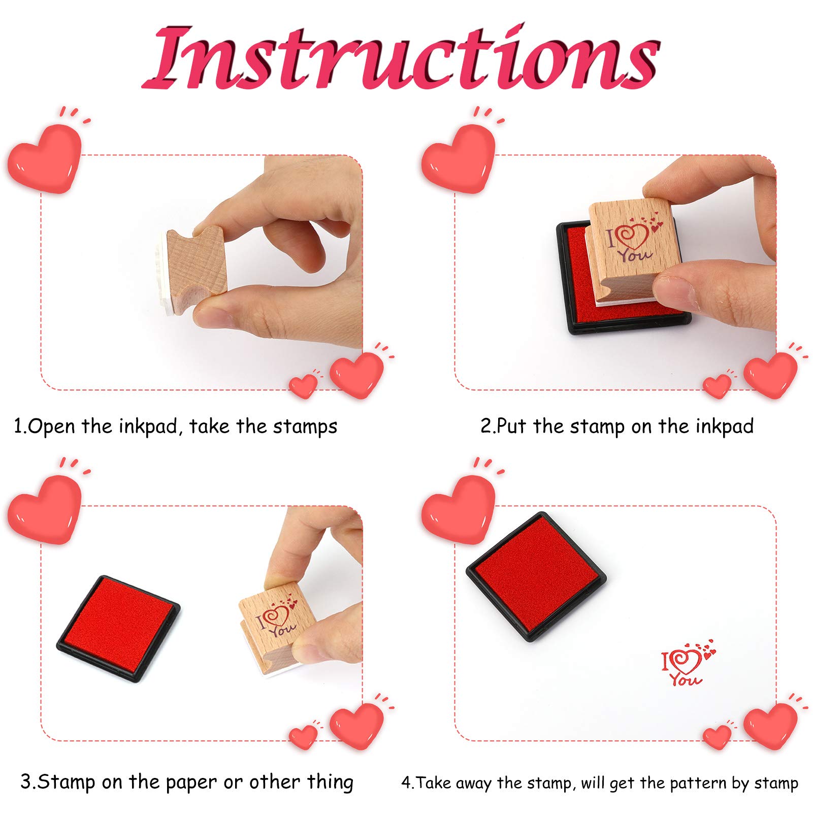 Valentine's Day Wooden Stamps for Kids - 20pcs Heart Stamps Set with Ink Pads for DIY Crafts, Valentine Party Favors & Classroom Activities - Perfect for Valentine Cards, Gift Bags, Stocking Stuffers & Kids Art Projects