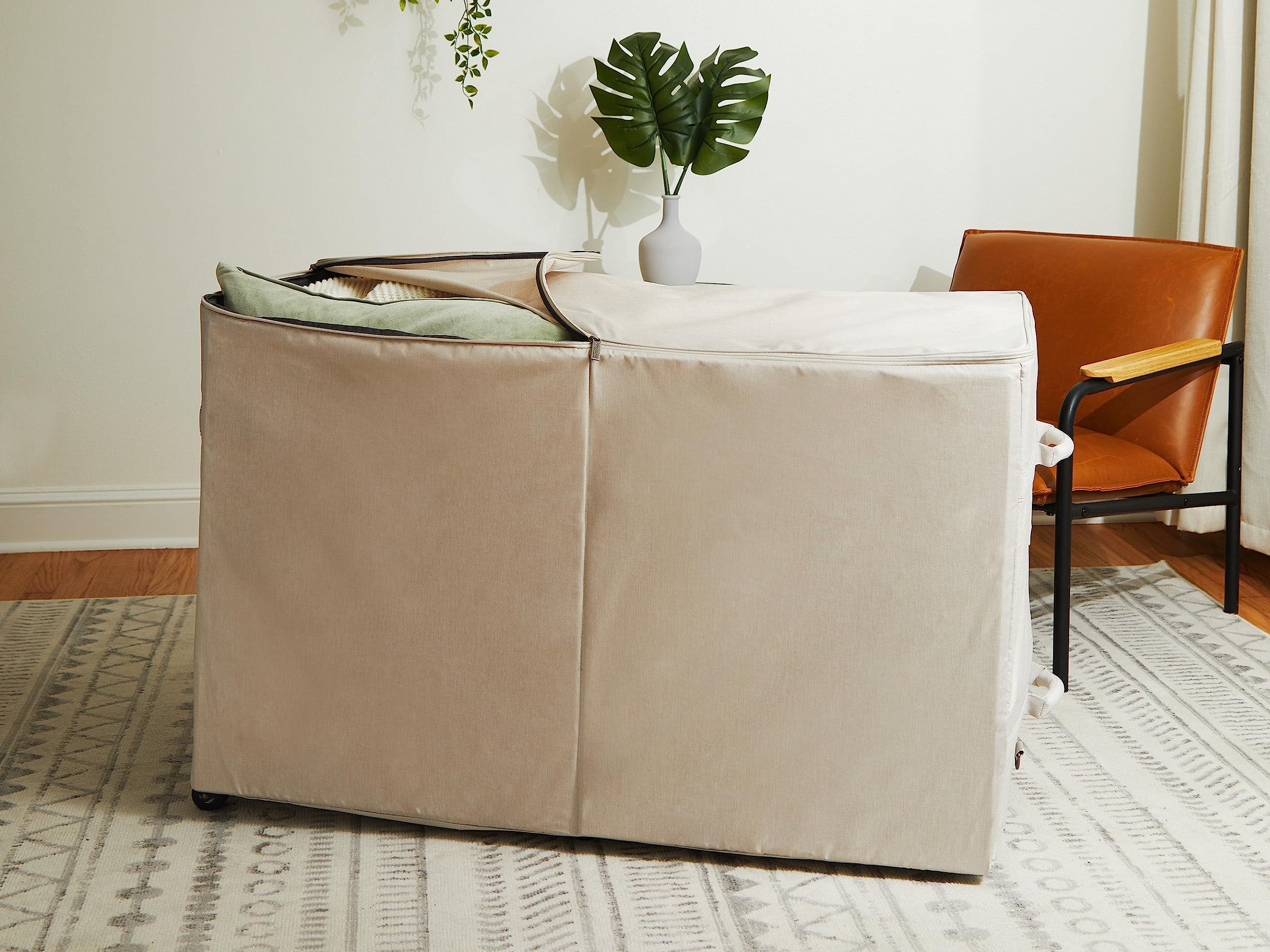 Covermates Keepsakes Rolling Structured Storage Bag – Heavy Duty Polyester with Padded Handles & Dual Zipper – Closet Organizer for Blankets, Quilts, Comforters – Beige Heather for Bedroom, Nursery, or Dorm Storage