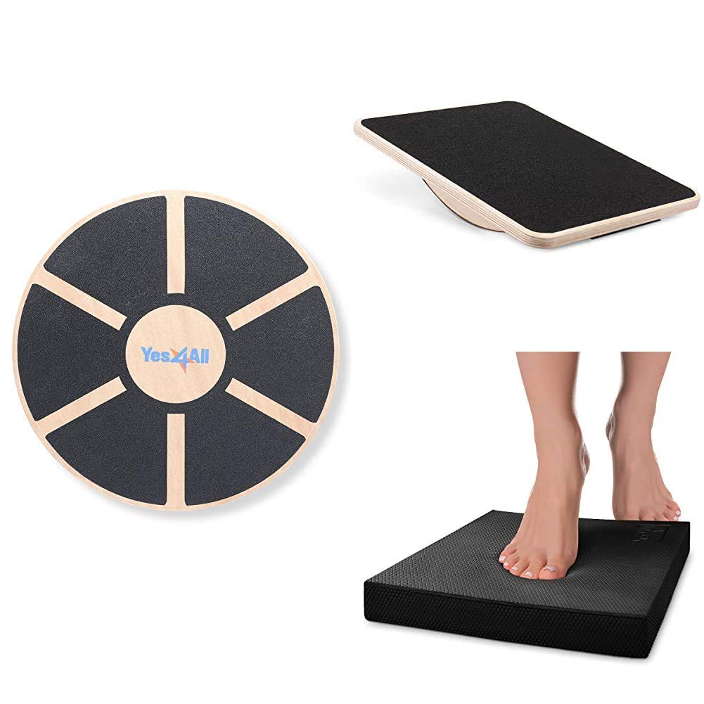 Yes4All Wooden Balance Board & Rocker Board Combo Set - Large Non-Slip Wobble Board for Core Strength Training, Yoga, Physical Therapy - Perfect for Home Gym, Office & Kids Balance Exercise