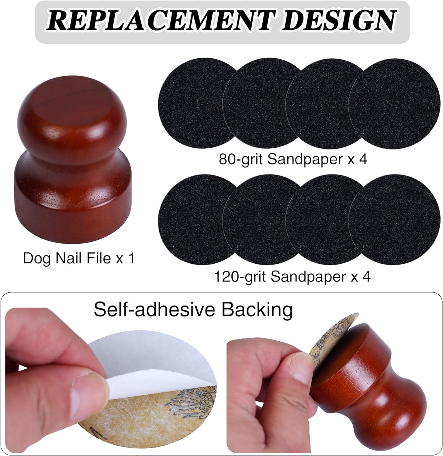 Walquicks Dog Nail File Set - 8 Replaceable Sandpaper Pads, Wooden Scratch Board & Stress-Free Nail Trimmer for Small to Large Dogs | Gentle Pet Grooming Tool for Home Use (Brown)