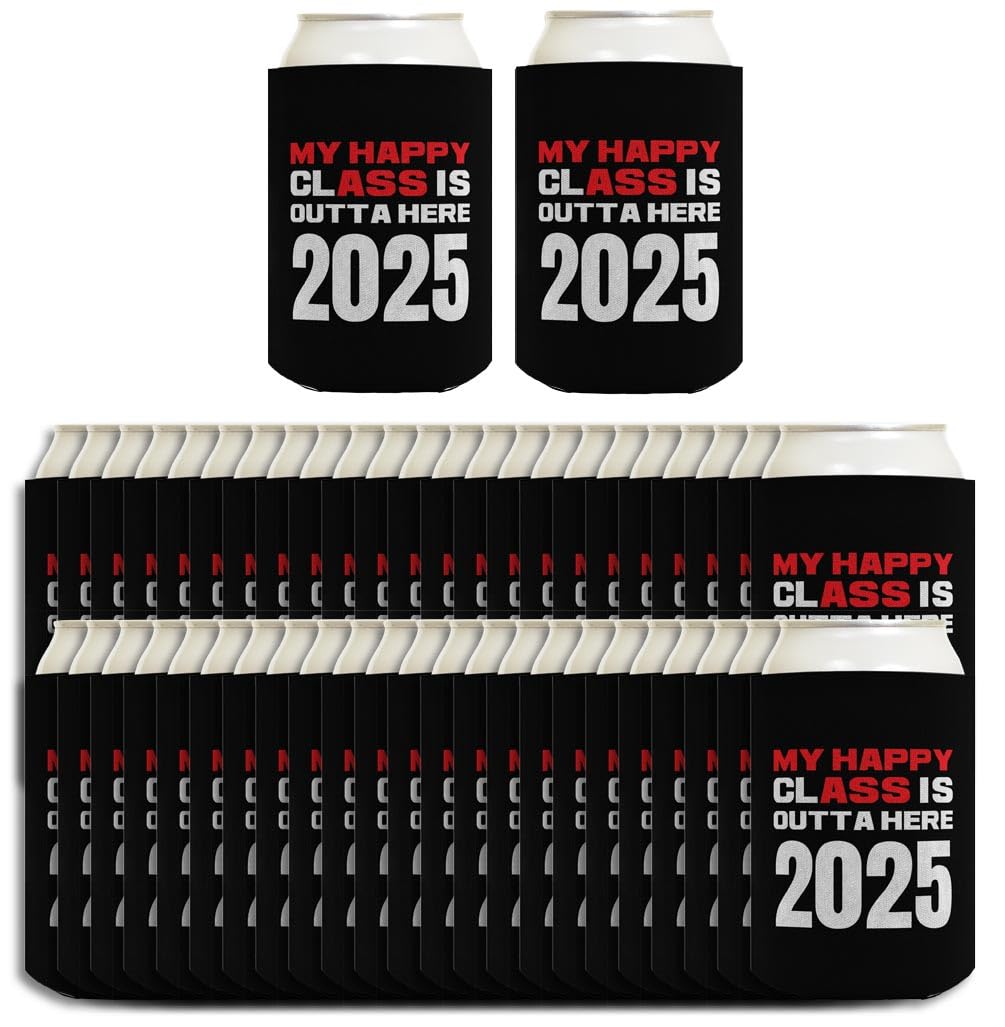 Funny Graduation Gift - 48-Pack 'My Happy Class Outta Here' 2025 Graduation Party Can Coolers (Black) - Perfect for Graduation Parties, School Events & Summer Celebrations