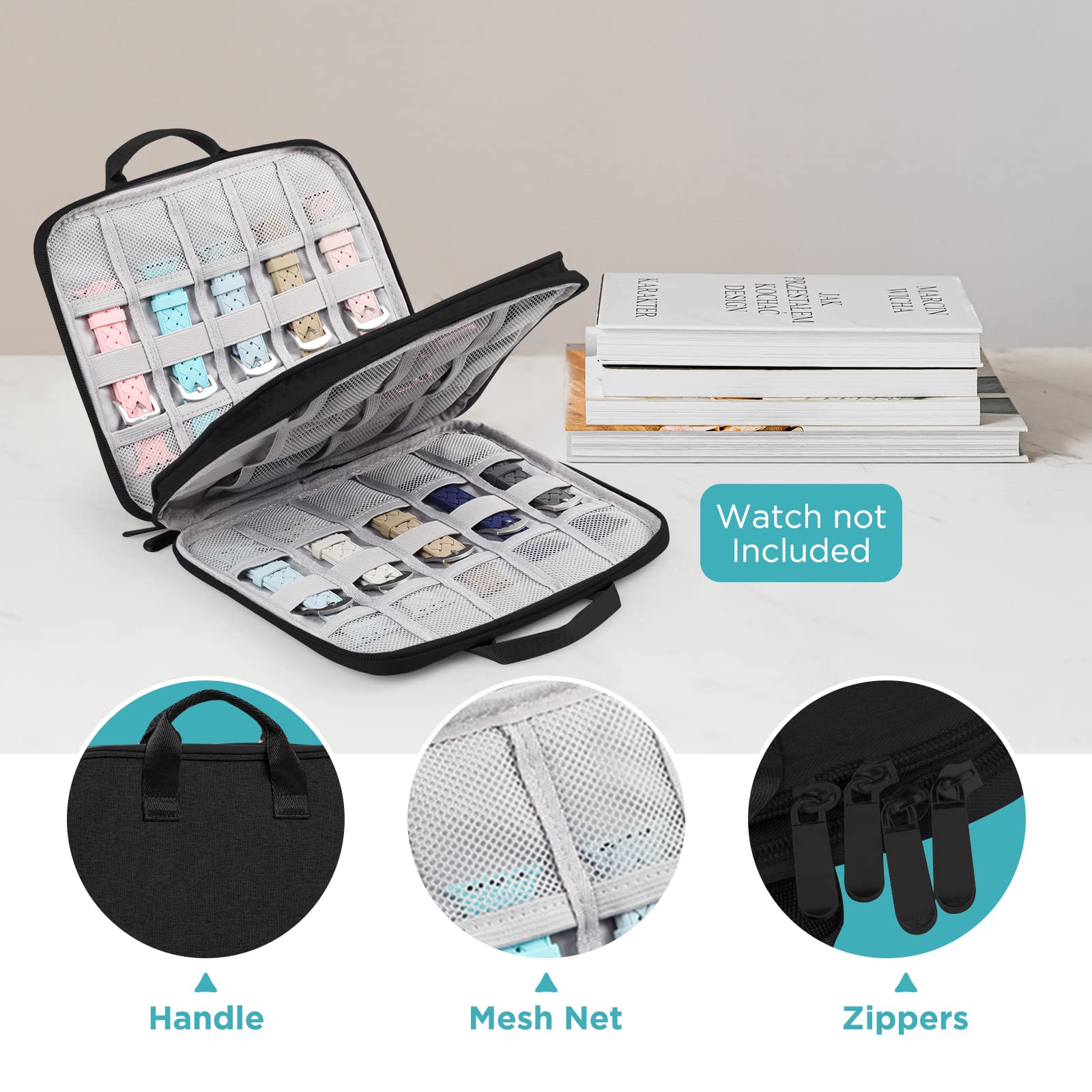 Premium Watch Band Organizer Case - Compatible with Apple Watch, Holds 24 Straps, Durable Storage Bag for Watch Accessories - Perfect for Travel, Home & Office Organization