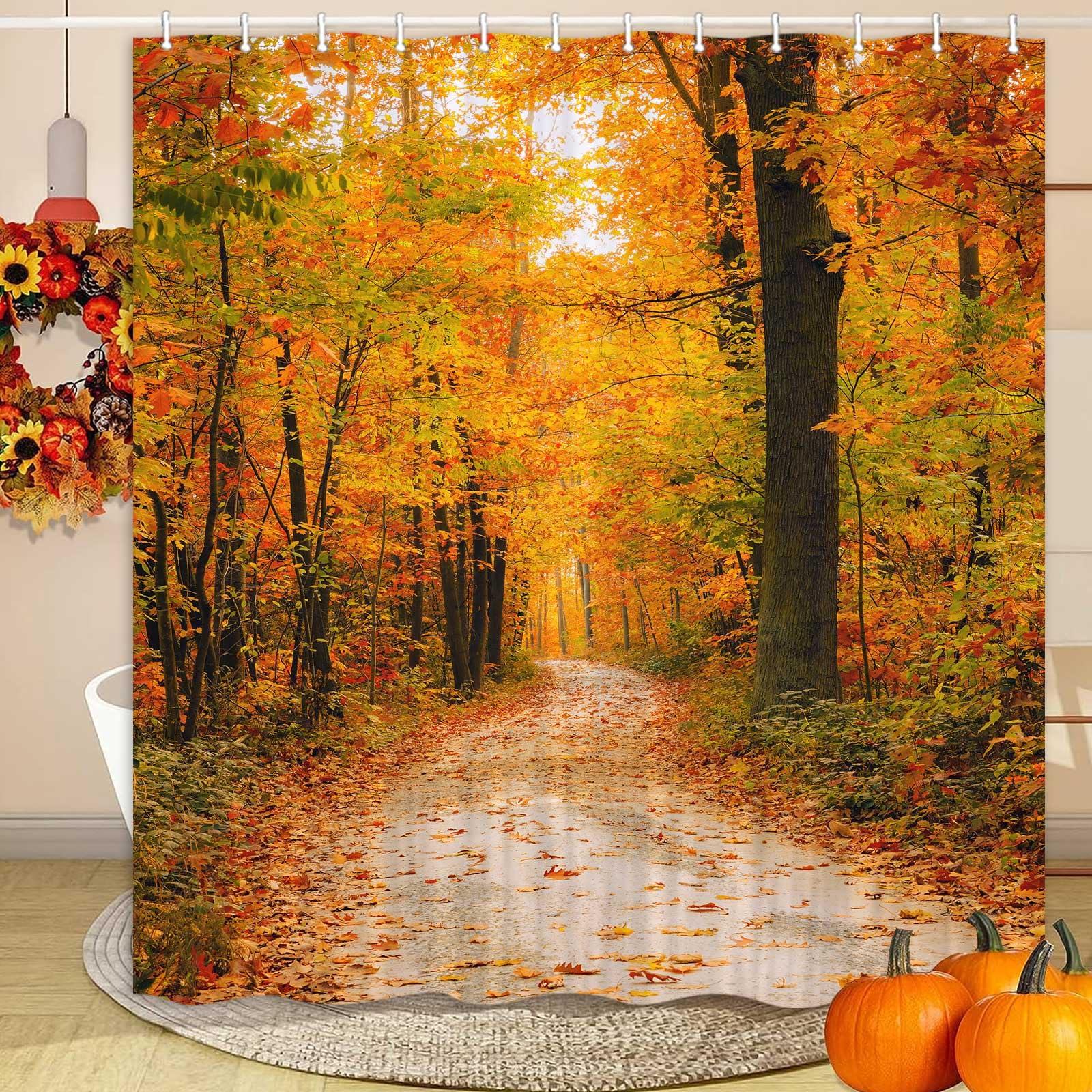 Autumn Maple Leaves Shower Curtain - Fall Forest Bathroom Decor for Nature Lovers