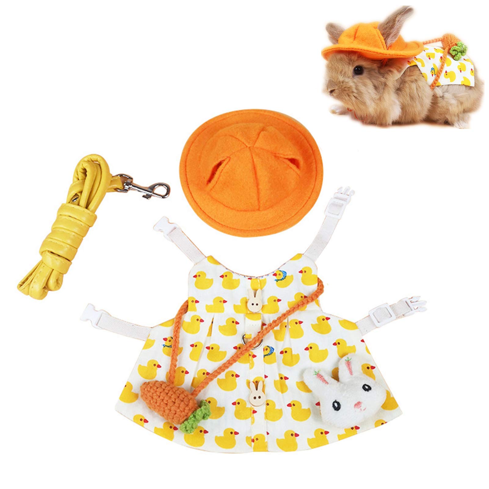 Cute Guinea Pig Clothes & Bunny Ferret Outfits with Rabbit Harness Leash Set - Mini Hat, Bag & Brooch Accessories for Small Pets | Perfect for Photo Shoots, Pet Parties & Daily Walks