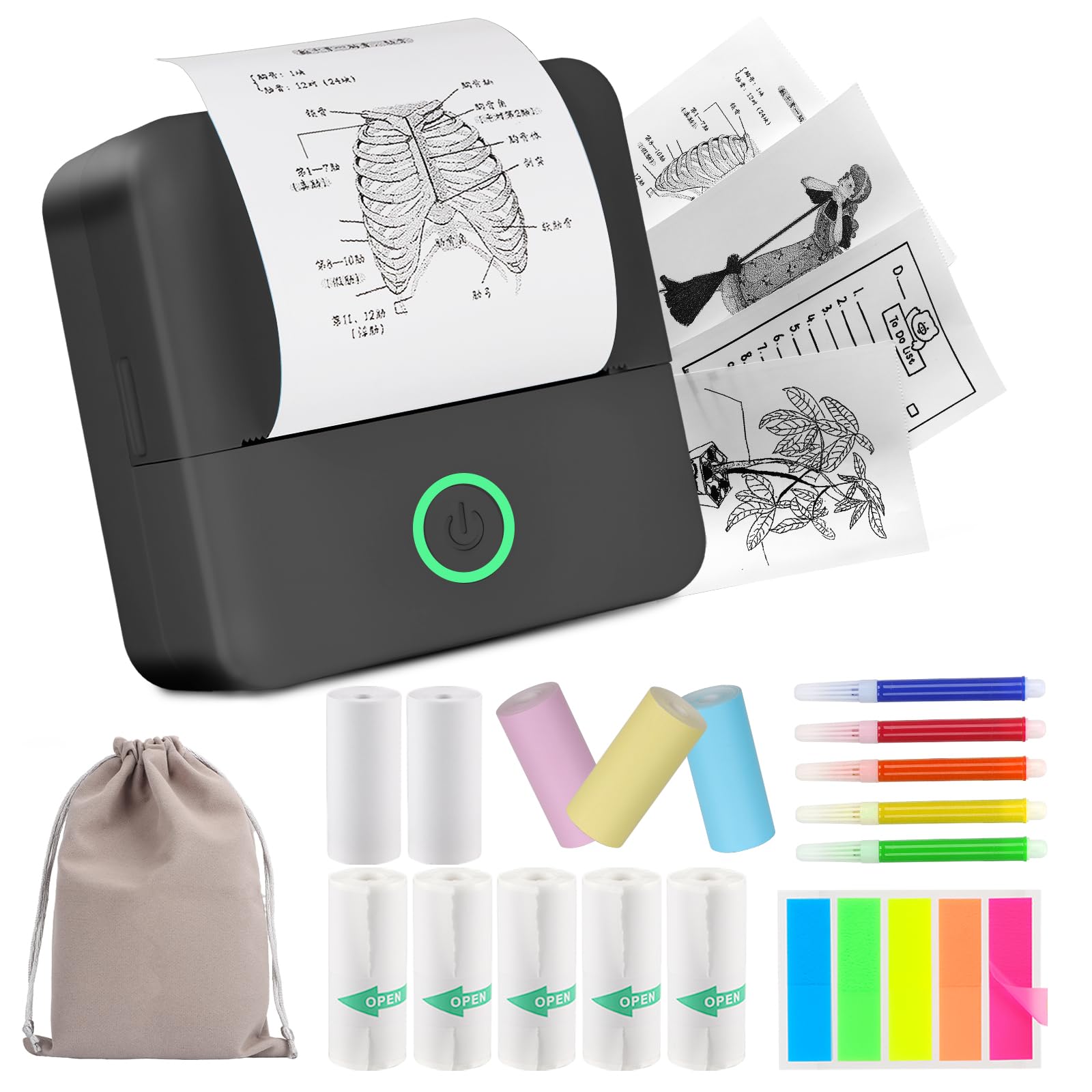 HBCX Mini Sticker Printer - Inkless Thermal Bluetooth Printer for Kids & Adults | Portable Pocket Sticker Maker for Photos, Memos, Receipts & Work | Perfect for DIY Crafts, School Projects & Office Use (White/Black)