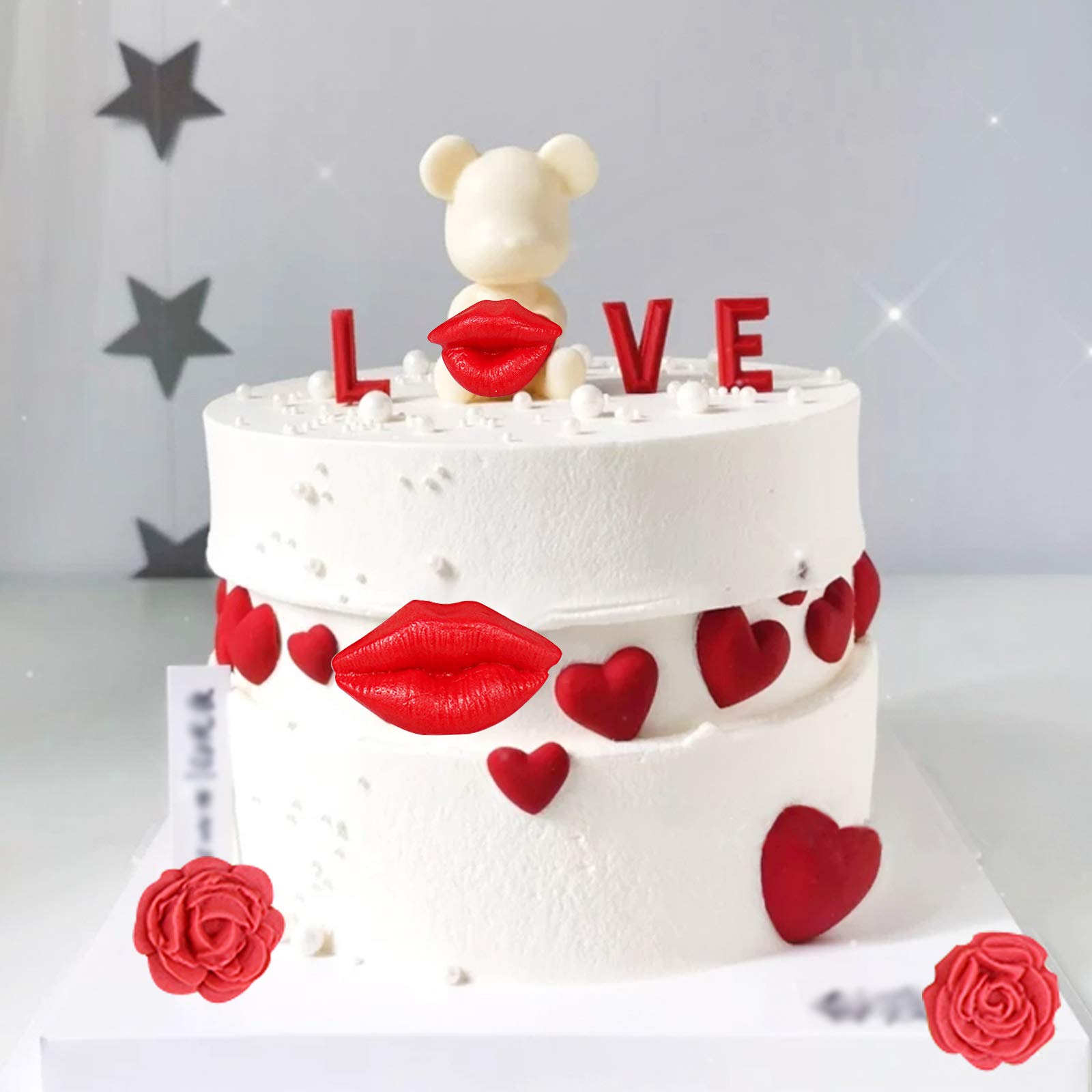 4-Piece Rose Heart Lips Dot Silicone Molds for Fondant, Gum Paste, Candy & Chocolate - DIY Cake Decorating, Sugar Crafts, Cupcake Toppers & Wedding Desserts