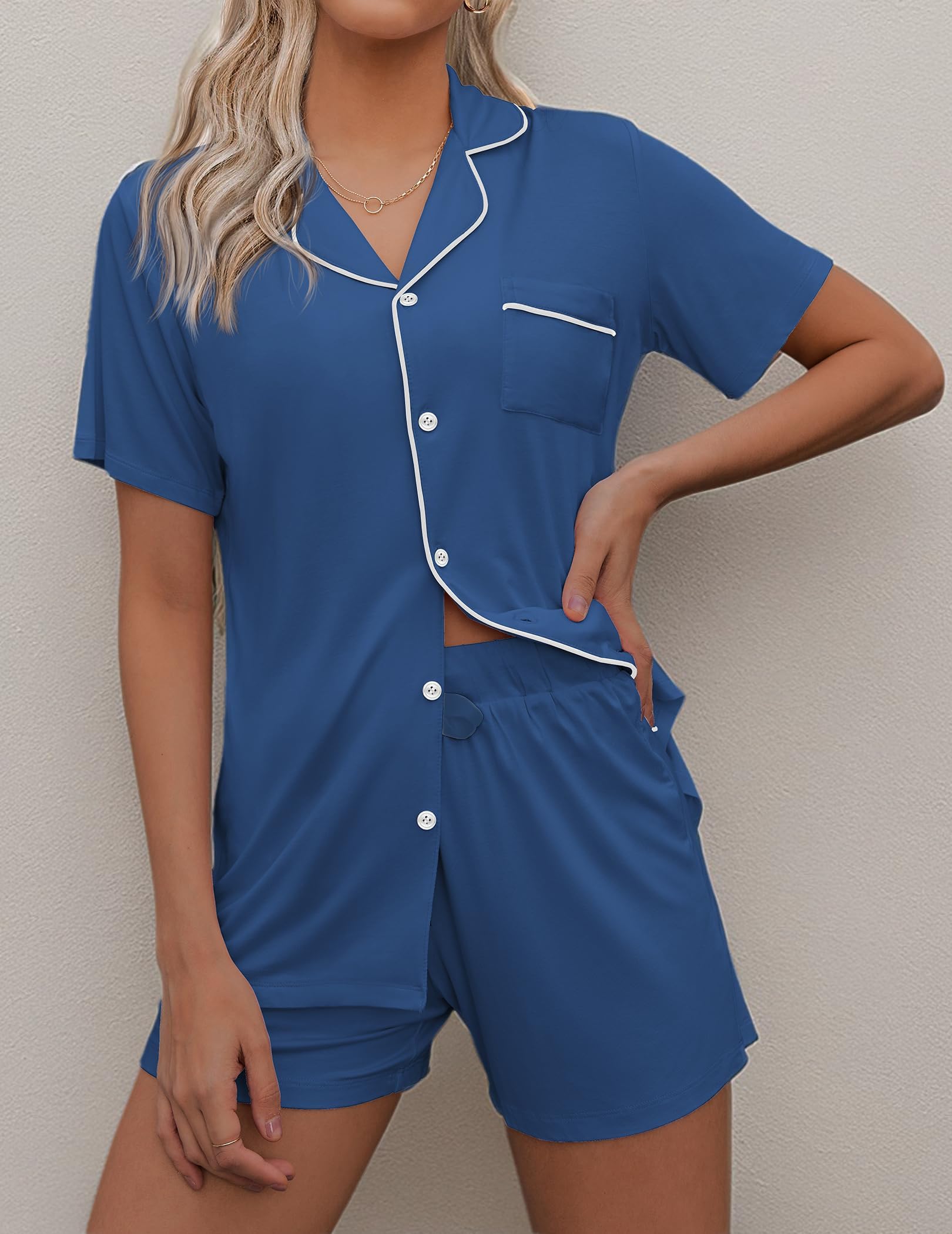 Ekouaer Women's Soft Short Sleeve Pajama Set - 2 Piece Button Down Sleepwear & Lounge Outfit for Comfortable Nights, Relaxing at Home, and Cozy Weekends
