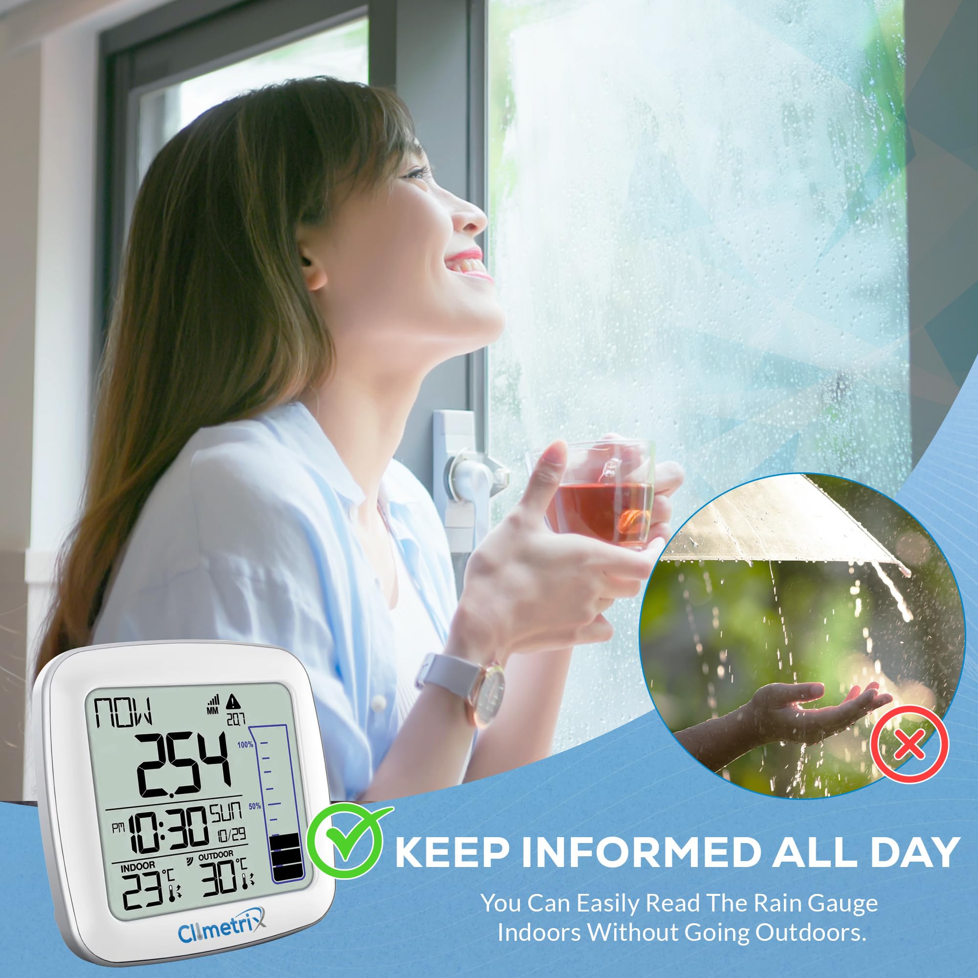 Wireless Digital Rain Gauge with Self-Emptying Design - Accurate Rainfall Measurement & Precipitation Forecasting | 200ft Transmission Range | Includes Indoor/Outdoor Thermometer | Perfect for Home Garden, Farm & Weather Monitoring