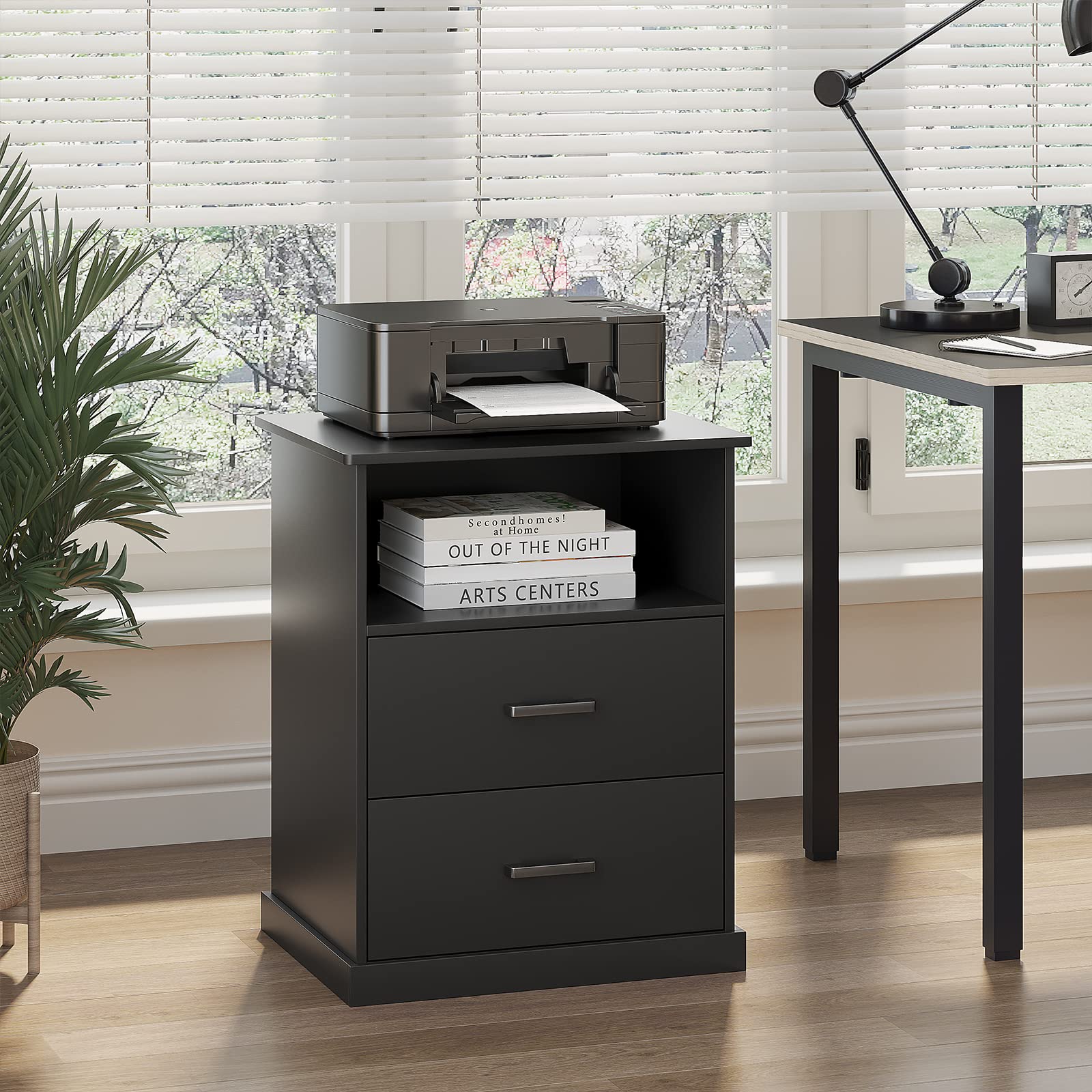Hasuit Nightstand Set of 2 with Charging Station & Storage - Black Bedside Tables for Bedroom & Office