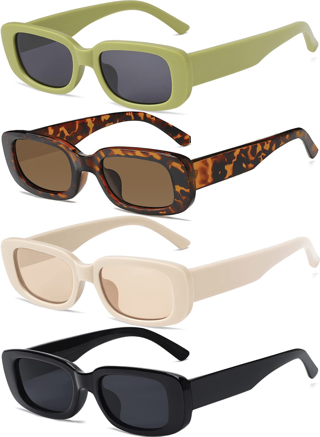 Retro Square Sunglasses for Women - 4 Pack Vintage 90s Y2K Aesthetic Small Rectangle Sunglasses | Trendy Fashion Accessories for Beach, Driving & Outdoor Activities