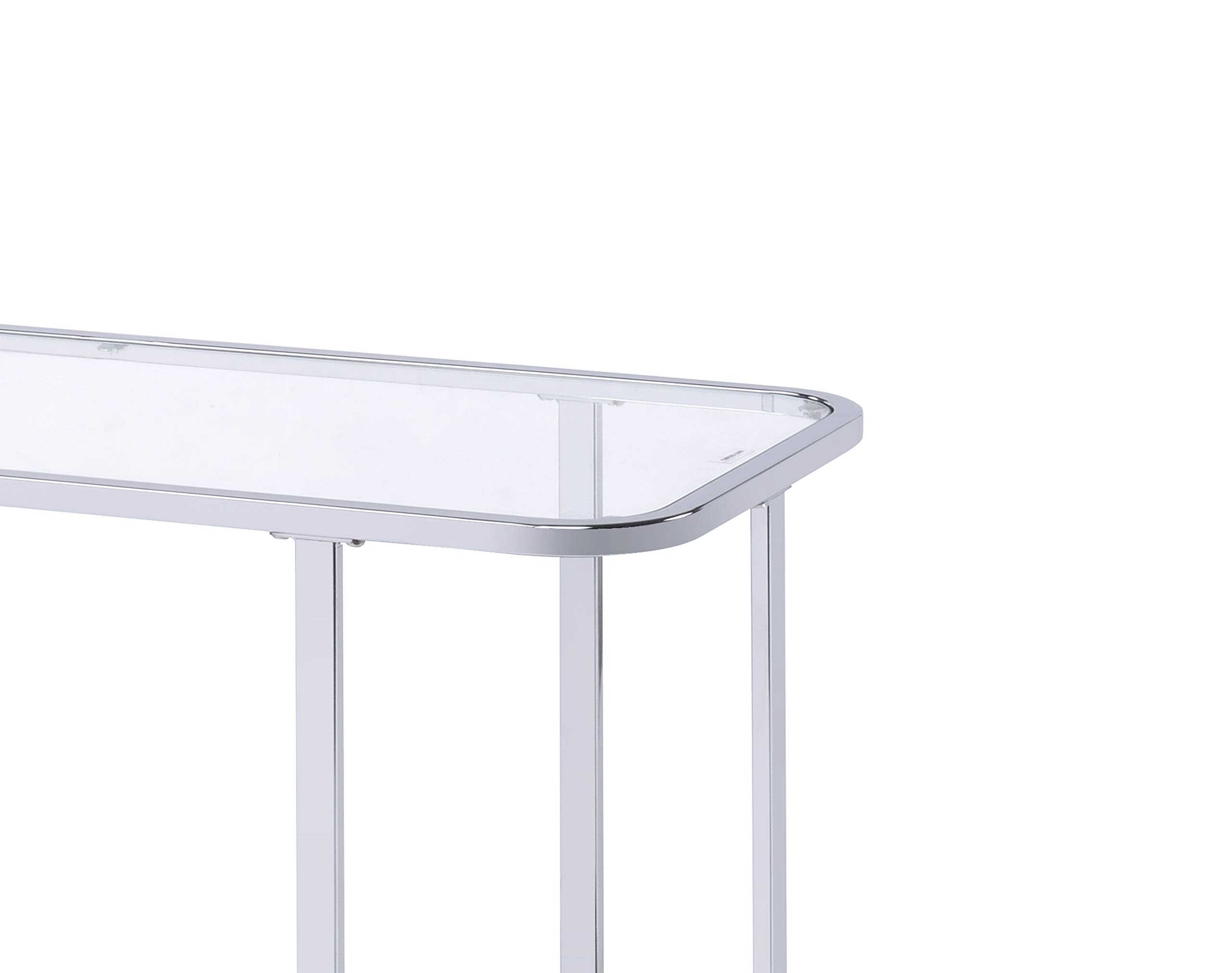 Benjara Contemporary Silver Metal Sofa Table with Clear Glass Top - Perfect for Living Room, Lounge & Home Decor
