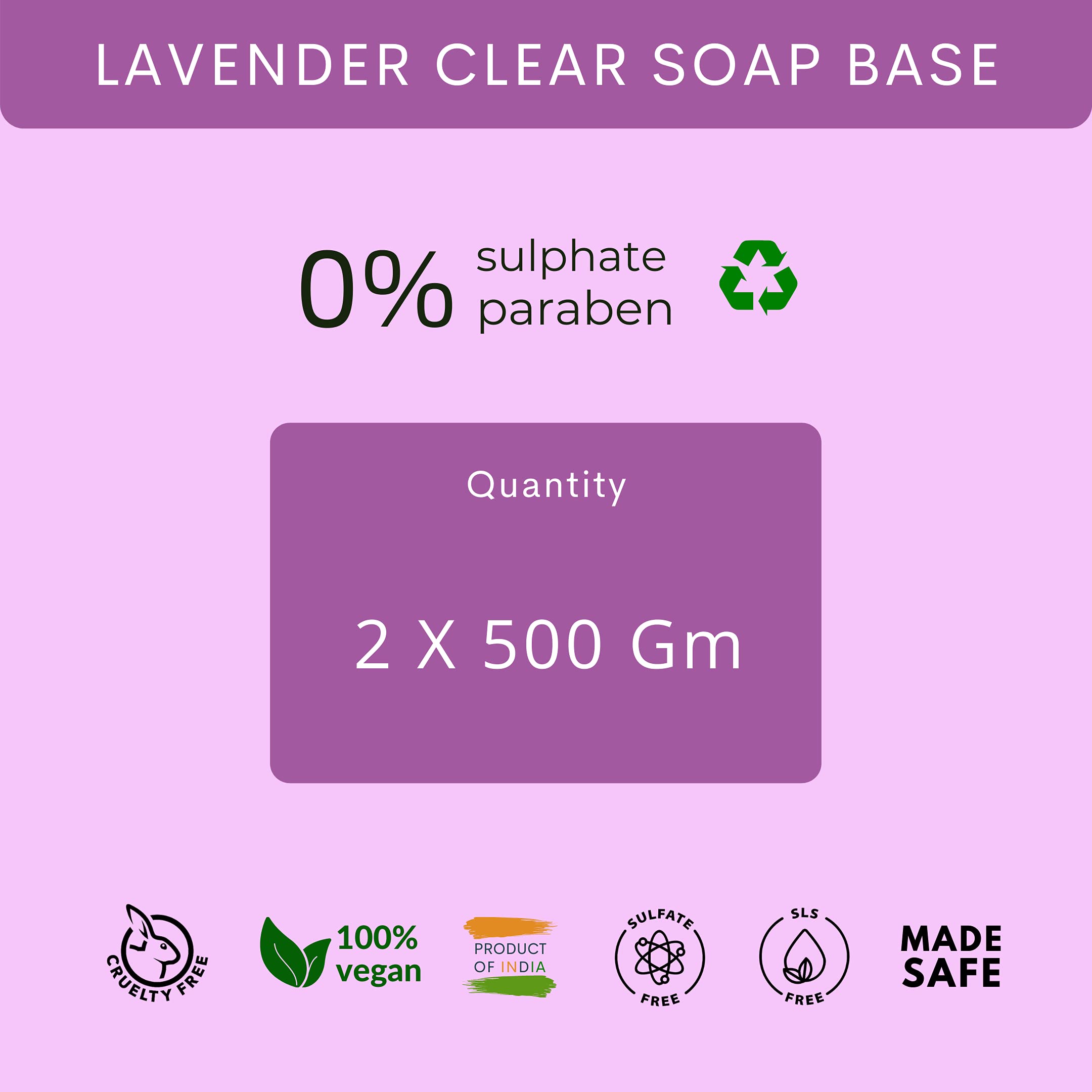 VEDANUM Premium Lavender Melt and Pour Clear Soap Base - 1 KG (Sulfate & Paraben Free) for Handmade Soap Making, DIY Bath & Body Products, Spa Treatments, and Gift Sets