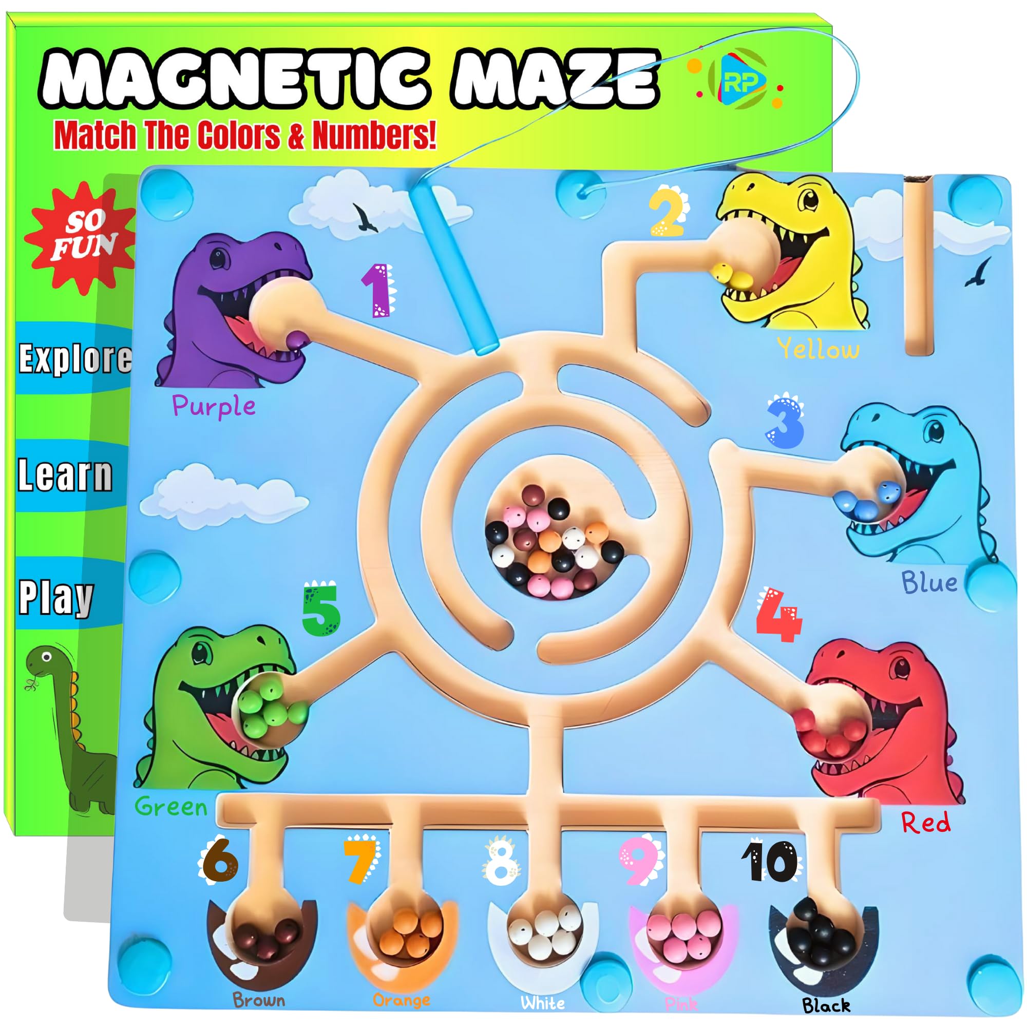 Magnetic Color and Number Maze - Montessori Counting & Sorting Toy for Kids Ages 3-5 | STEM Learning Game with Dinosaur Theme | Perfect Gift for Boys & Girls | Ideal for Preschool Math Activities & Fine Motor Skill Development