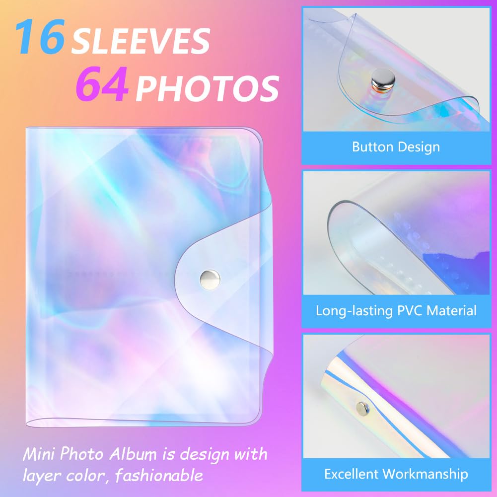 Flintronic Mini Photo Album - 64 Pockets for 2x3 Inch Photos | Holds Fuji Instax Mini, Polaroid & Kpop Photocards | Includes 80 Colorful Stickers | Perfect for Travel Memories, Kpop Collections & Polaroid Scrapbooking