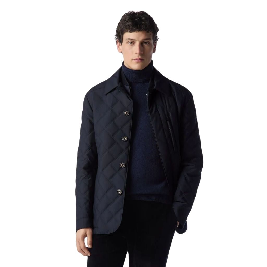 **Corneliani Men's Water Repellent Quilted Jacket in Navy Blue – Lightweight & Stylish for Outdoor Activities & Casual Wear**