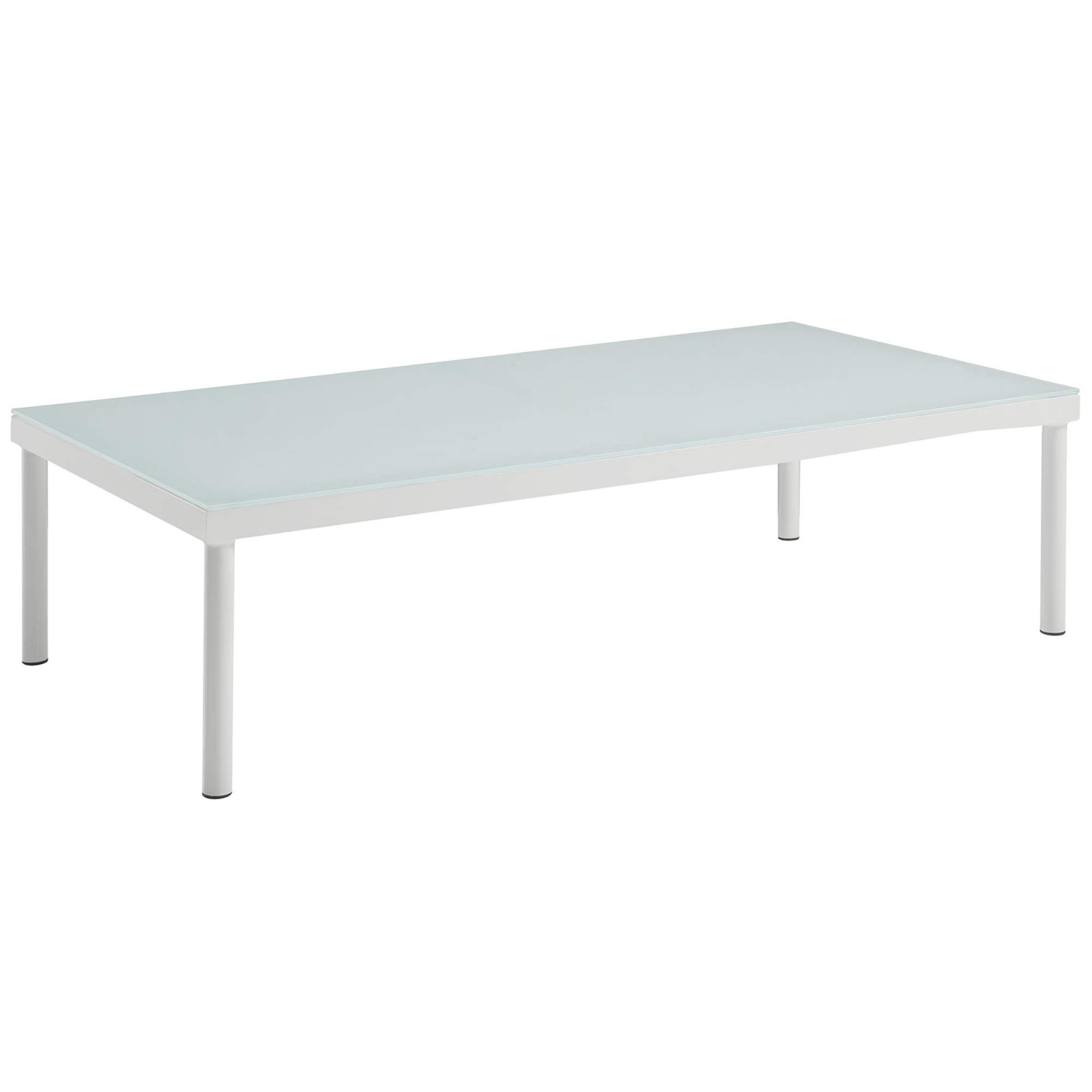 Premium Outdoor Coffee Table - Waterproof Black Aluminum Legs & Gray Synthetic Rattan | Tempered Glass Top for Easy Cleaning | Perfect for Patio, Garden & Poolside Lounging (EEI-2605-WHI-VV)