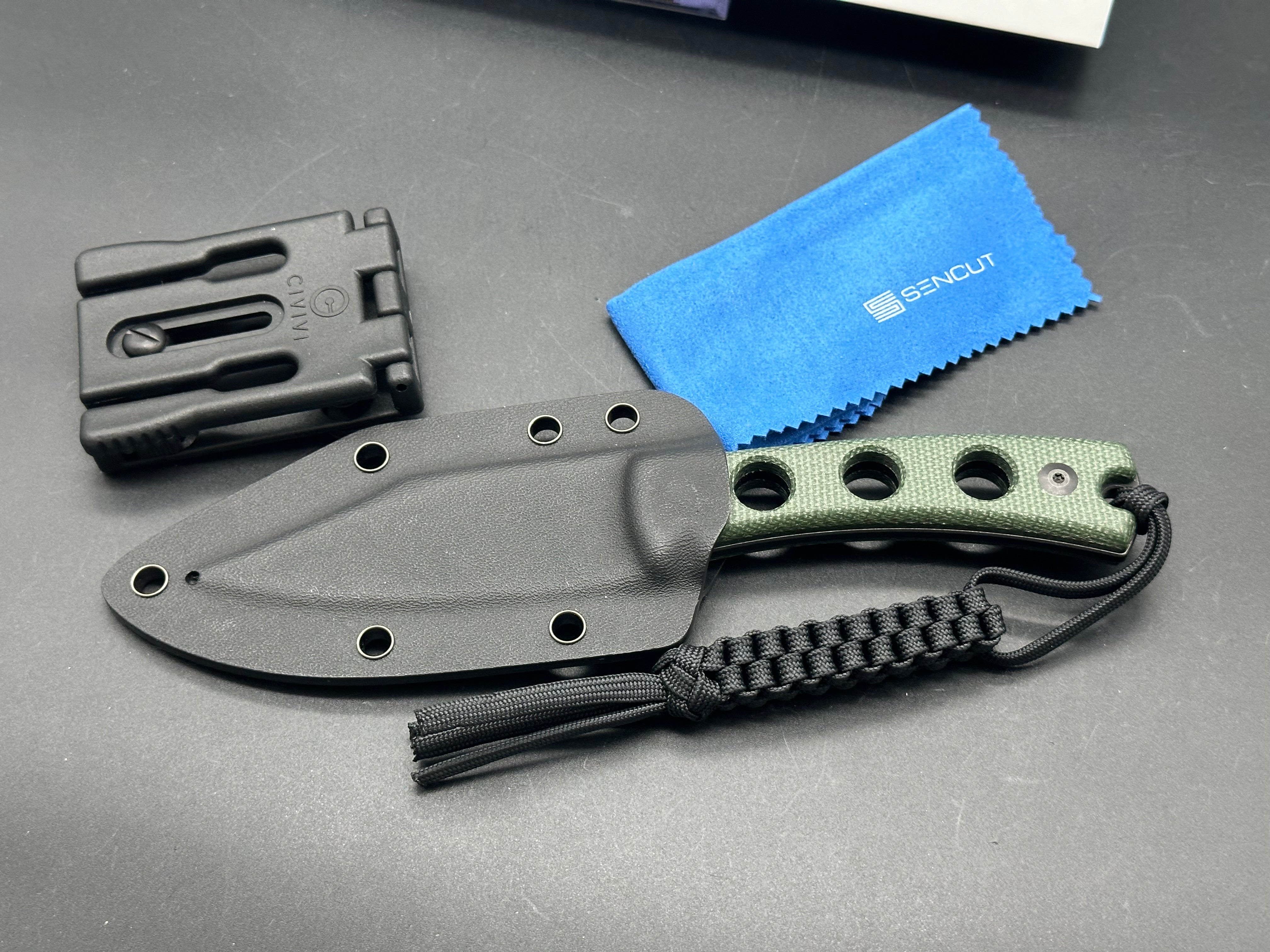 SENCUT Waxahachie Fixed Blade Knife - Premium Dark Green Micarta Handle - Outdoor Camping, Hunting, Survival EDC Knife