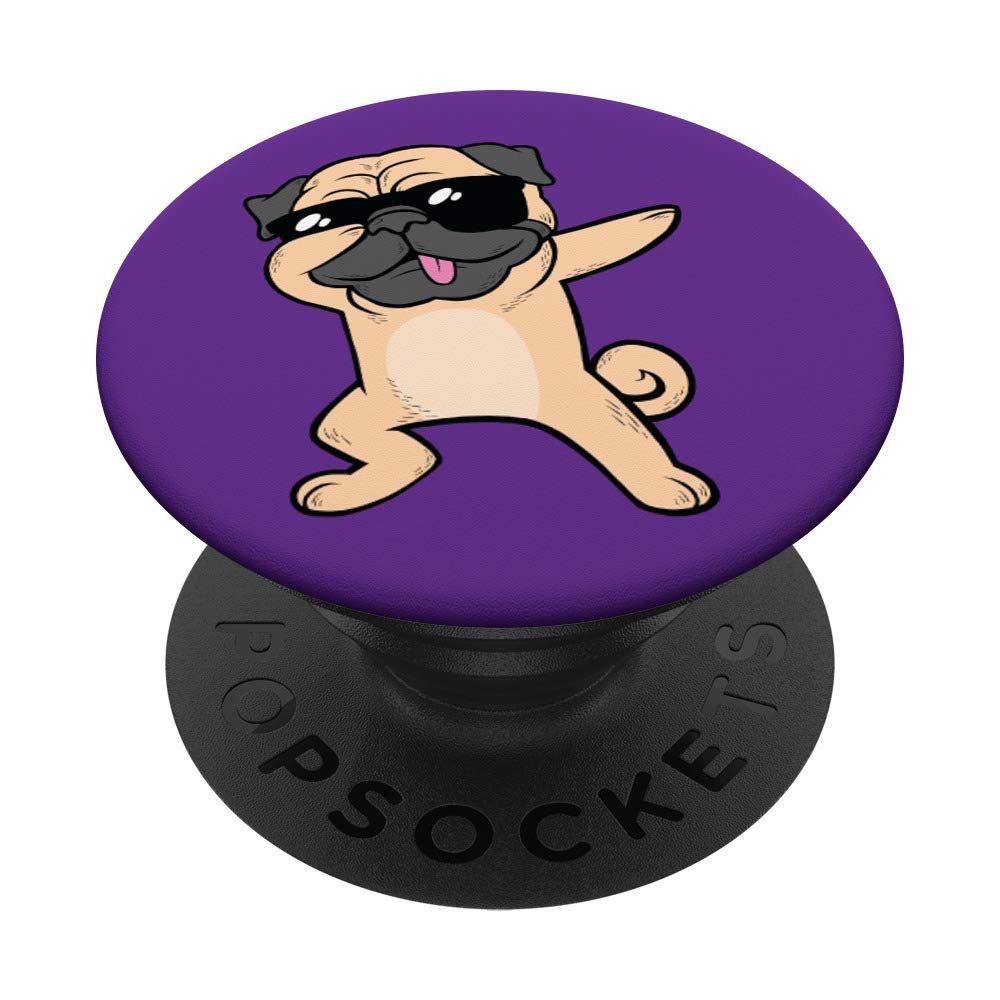 Dabbing Pug Mobile Grip for Phones & Tablets - Swappable PopGrip for Boys, Girls & Teens - Purple Background - Perfect for School, Work & Travel