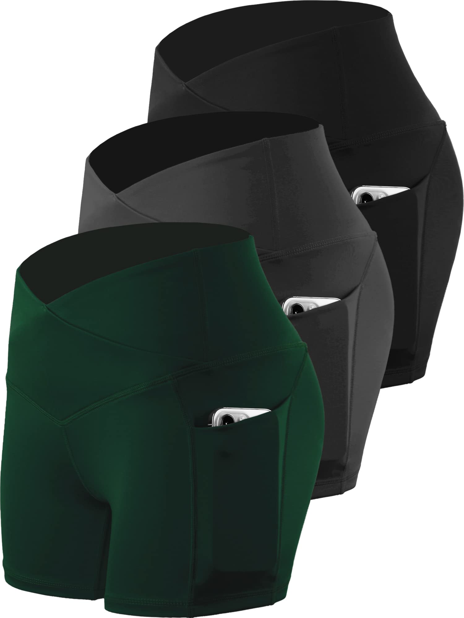 CADMUS 3 Pack Women's High Waisted Yoga Shorts - Spandex Compression Workout Biker Shorts with Deep Side Pockets for Running, Gym & Lounge Wear