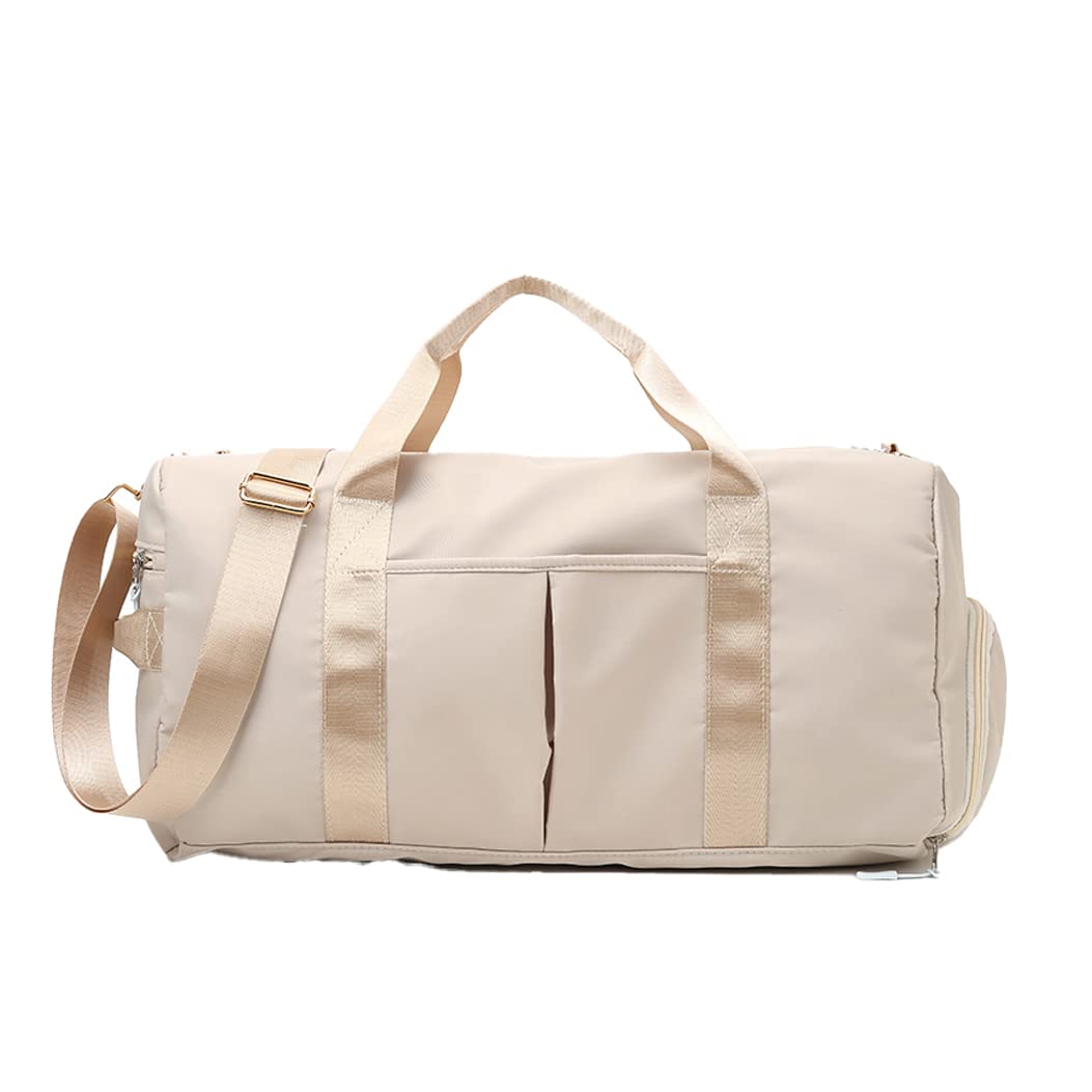 Waterproof Gym Bag for Women & Teens - Sports Dance Travel Duffle Bag with Wet Pocket & Shoe Compartment | Perfect for Workouts, Dance Classes & Weekend Trips (Beige)