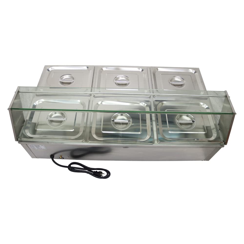 INTSUPERMAI Commercial 6-Pot Countertop Food Warmer | Bain Marie Buffet Heater for Soup, Stews & Catering | 110V Electric Steam Table for Restaurants, Cafeterias & Events