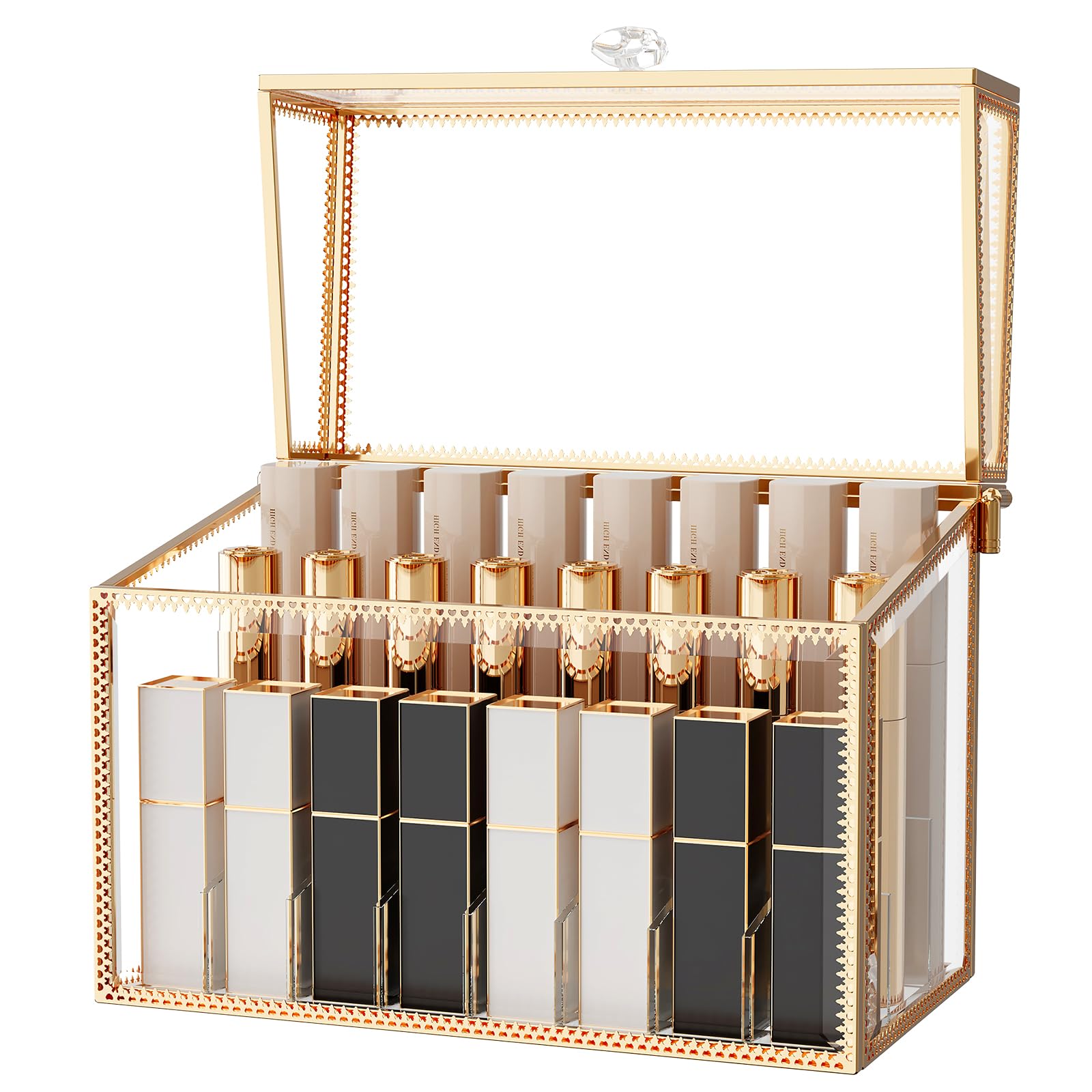 24-Slot Lipstick Organizer with Tempered Glass - Lip Gloss & Perfume Storage Holder for Vanity, Makeup Counter & Travel - Clear Cosmetic Display Case for Beauty Essentials