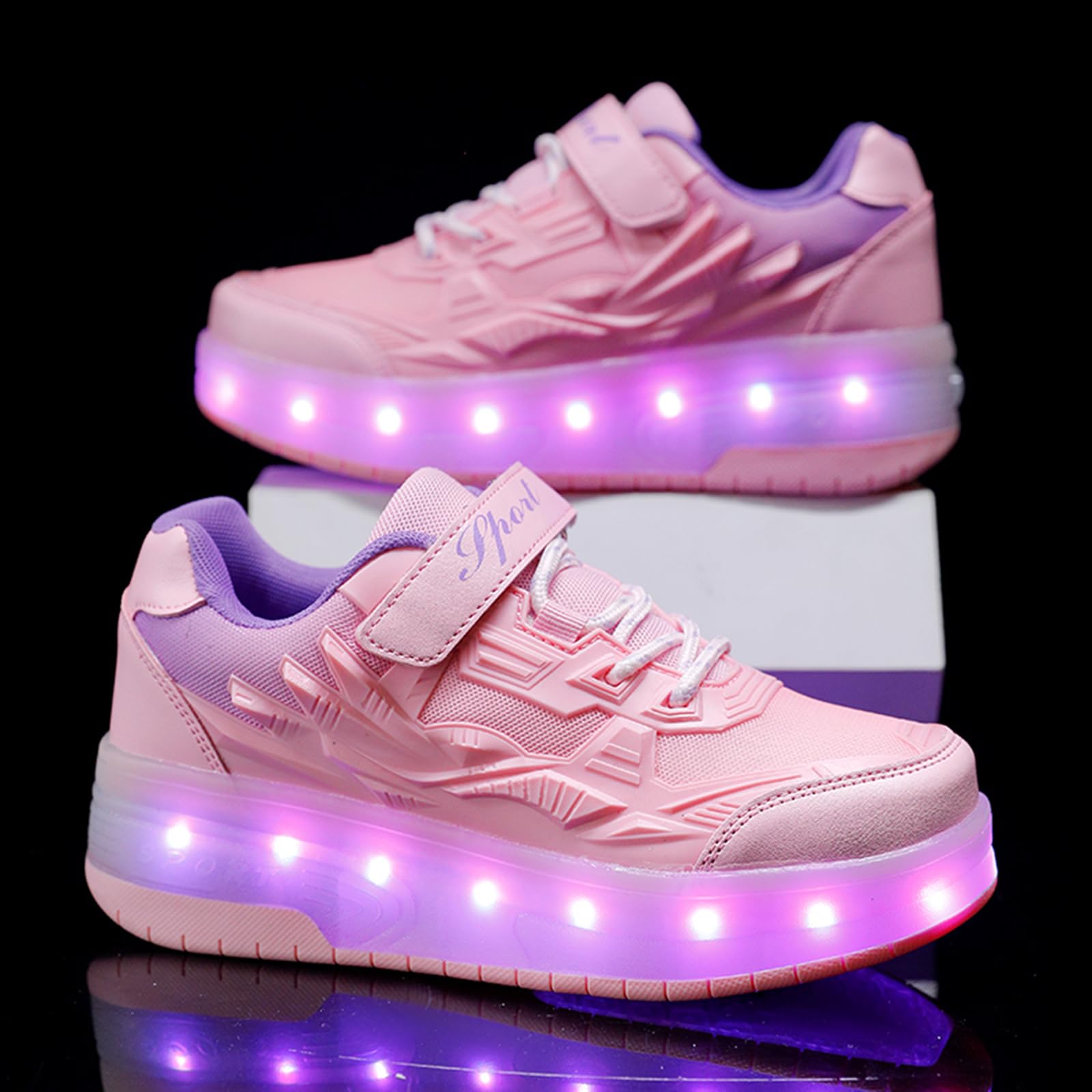 YUNICUS Kids Roller Shoes with LED Lights - Adjustable Heel Wheels for Girls & Boys - Fun Light Up Sneakers for Outdoor Play, Sports & School Activities