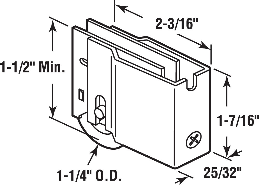 Prime-Line D 1782 1-1/4 Inch Steel Ball Bearing Roller - U-Back Style Adjustable Roller for Sliding Doors, Cabinets & Furniture (Single Pack) - Smooth Gliding Hardware Solution