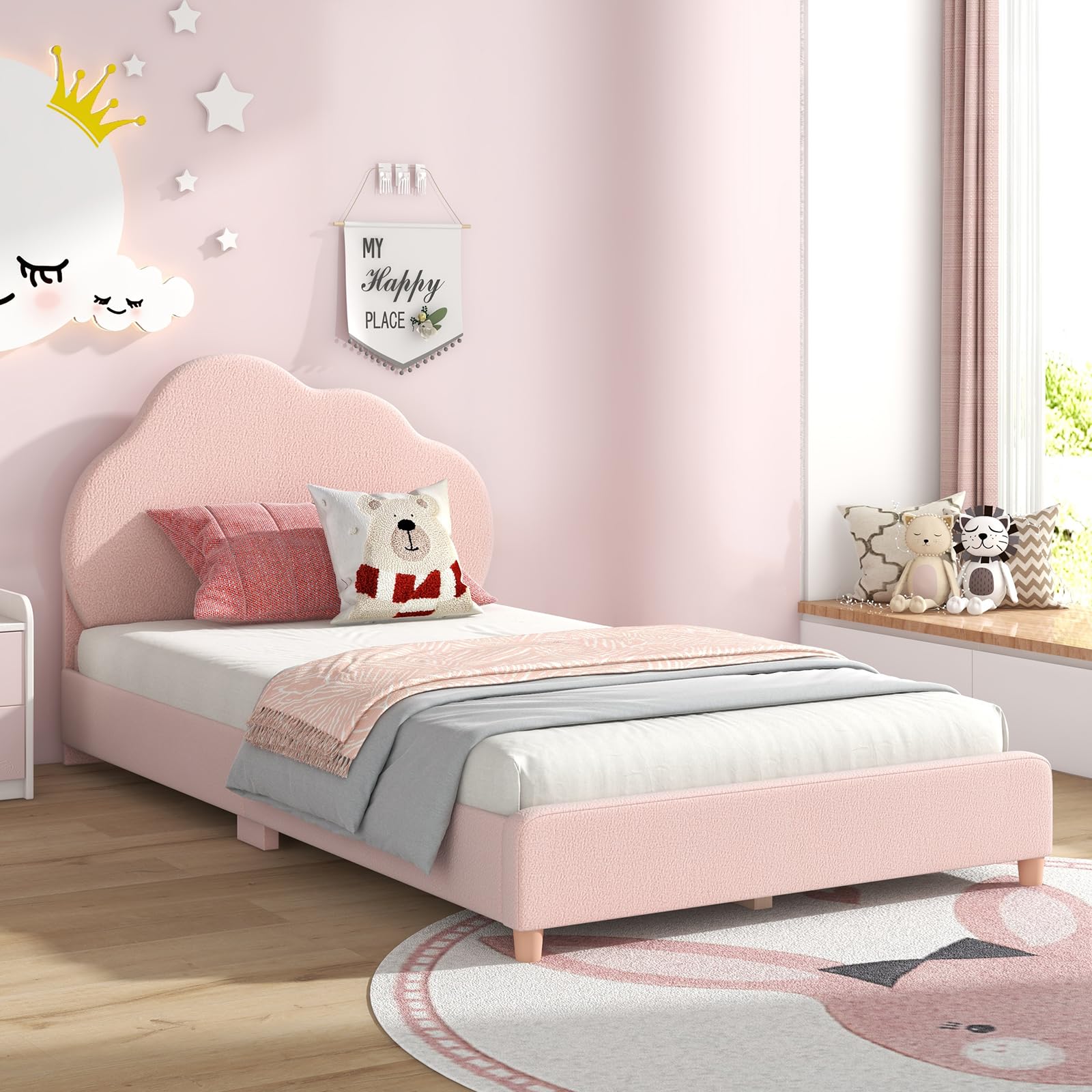 HONEY JOY Twin Bed Frame for Kids - Sturdy Wooden Platform Bed with Headboard & Slat Support, No Box Spring Needed - Perfect Children's Bedroom Furniture for Boys & Girls - Fits Standard Twin Mattress - Ideal for Kids' Rooms, Guest Rooms & Daycare Centers