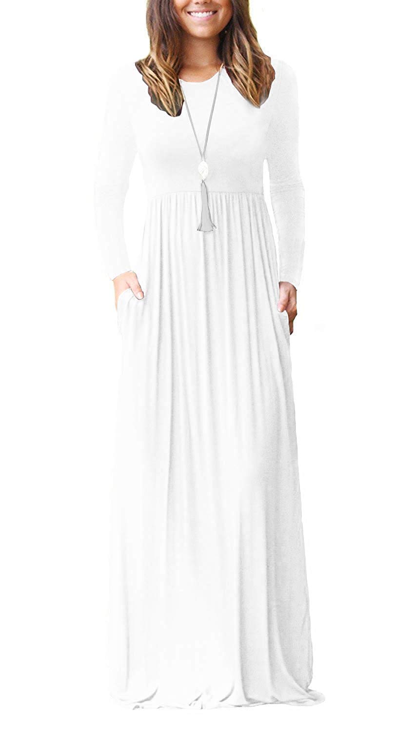 Janeither Women's Long Sleeve Maxi Dress - Loose Fit Casual Plain Dress with Pockets | Perfect for Everyday Wear, Beach Cover Up & Boho Chic Outfits