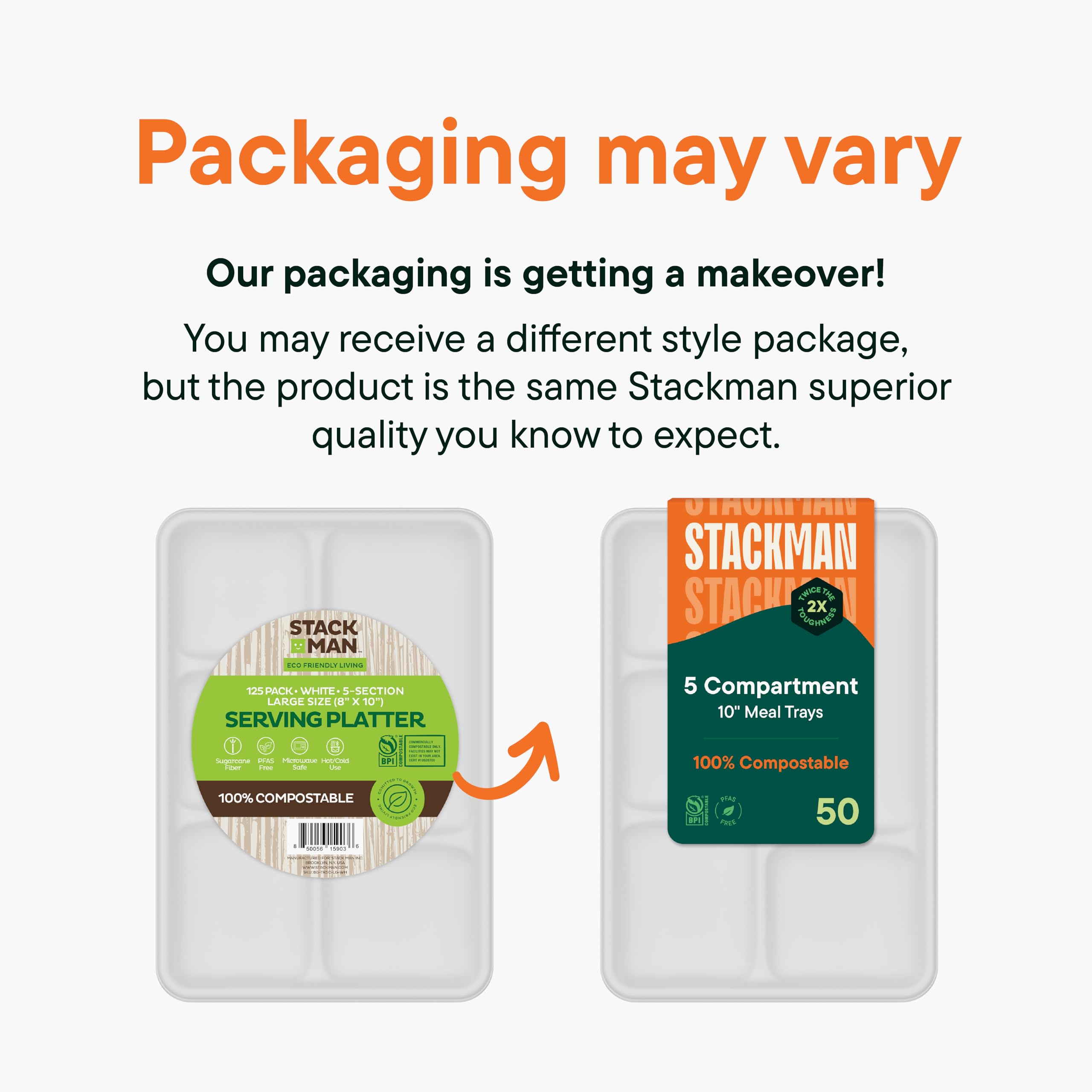 500-Pack 100% Compostable 5-Compartment Disposable Paper Plates - Eco-Friendly School Lunch Trays 8