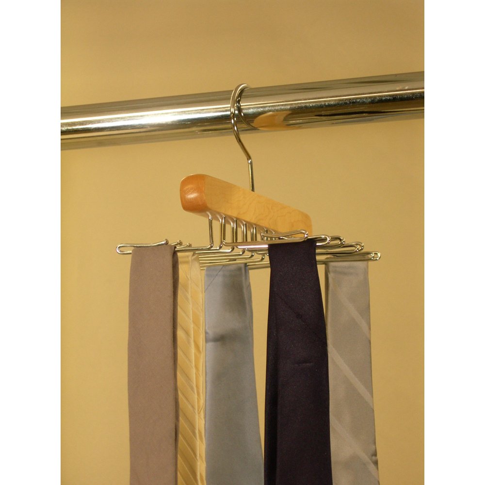 Proman Products HG16066 Natural Wooden Clothes Hanger with Hooks - Perfect for Closet Organization, Laundry Room, and Travel Use